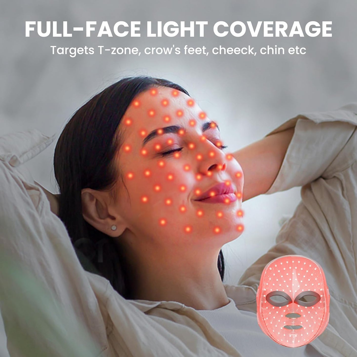 7-1 Colors Red Light Therapy for Face,Led Facial Skin Care Mask,Red Light Mask for Face, LED Facial Mask Light,Salon or Home,White.