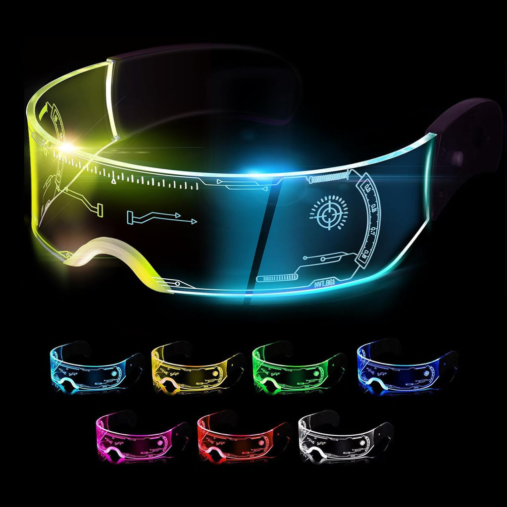 Led Visor Glasses Light up 7 Colors and 4 Modes, Cyberpunk Glasses for Halloween Cosplay Party Bar Adults