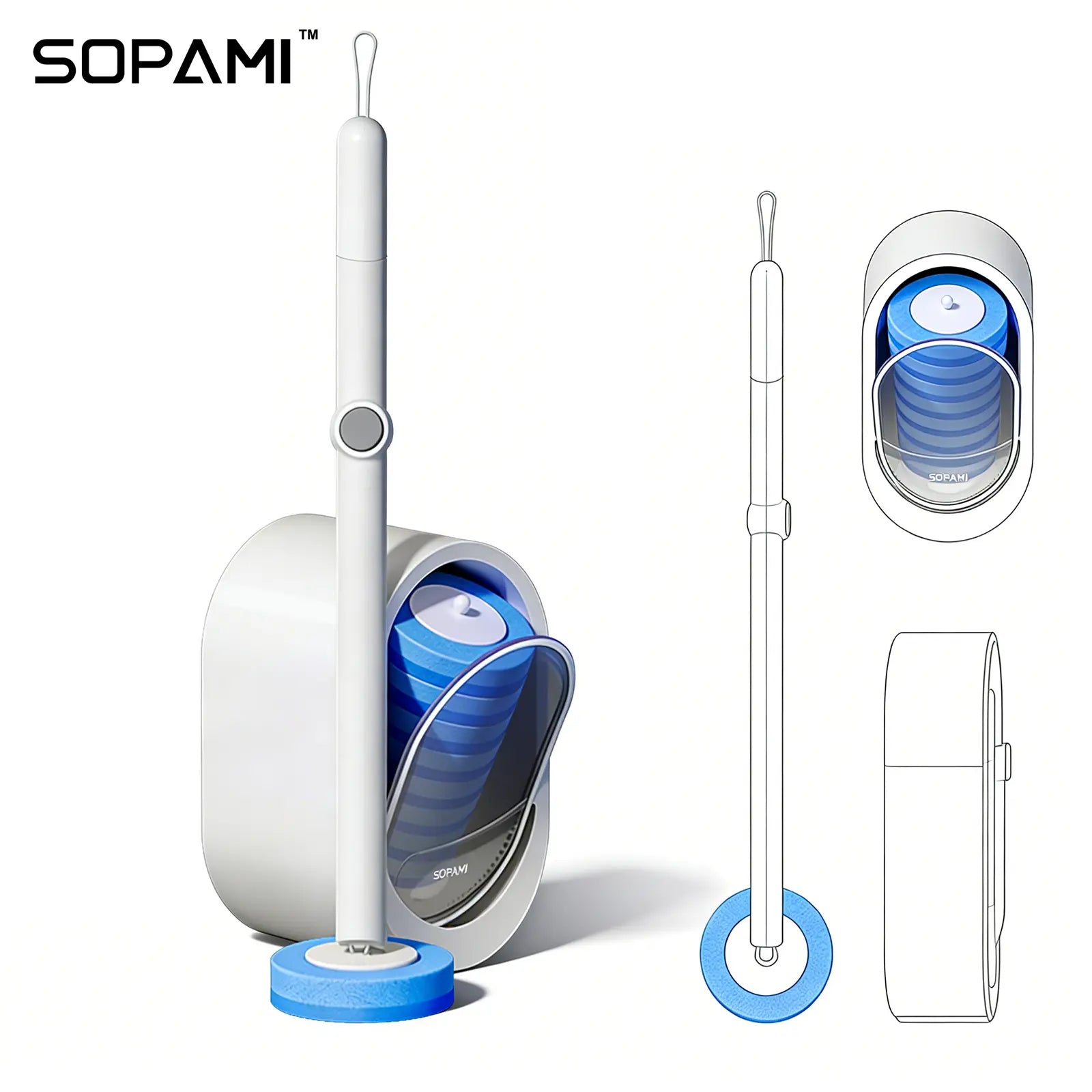 SOPAMI Disposable Toilet Scrubber Brush Kit - 32/16 Refill Heads & Holder, Rotating No-Touch Scrubber, Toilet Cleaning System for Under-Rim & Corners, Bathroom Accessories Cleaning Supplies for Home, Auto Cleaning Toilet Brush & Plungers