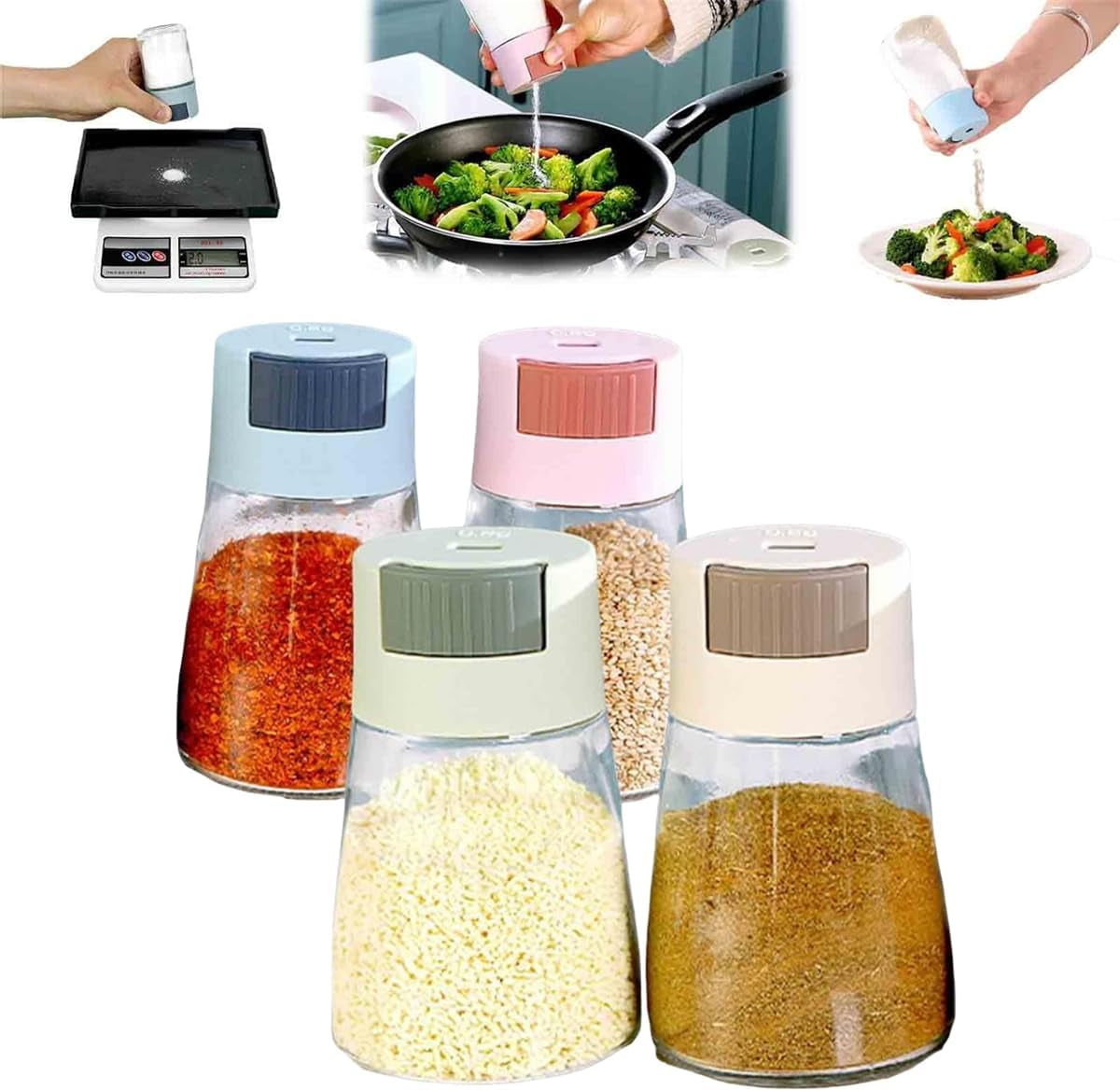 4 PCS Salt and Pepper Shakers Precise Quantitative Push Type, 0.5 Grams Dispenser, Quantitative Salt Control Bottle, Spice Jars Seasoning Shaker Containers for Kitchen Cooking Camping
