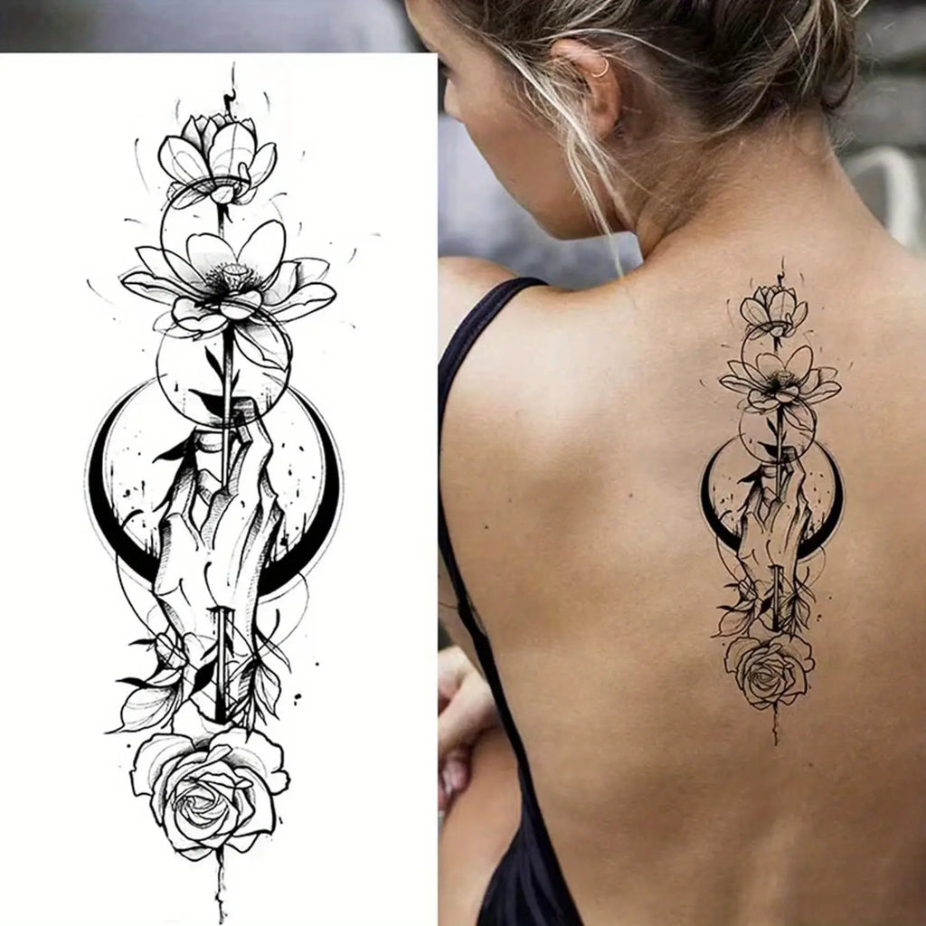 Women'S Temporary Tattoo Set, Realistic 3D Sketch Henna Tattoos, Sexy Sleeve Design, Chest Abdomen Back Tattoos, Makeup Art, Body Fake Tattoos, Ephemeral Tattoos, Temporary Tattoo Kit