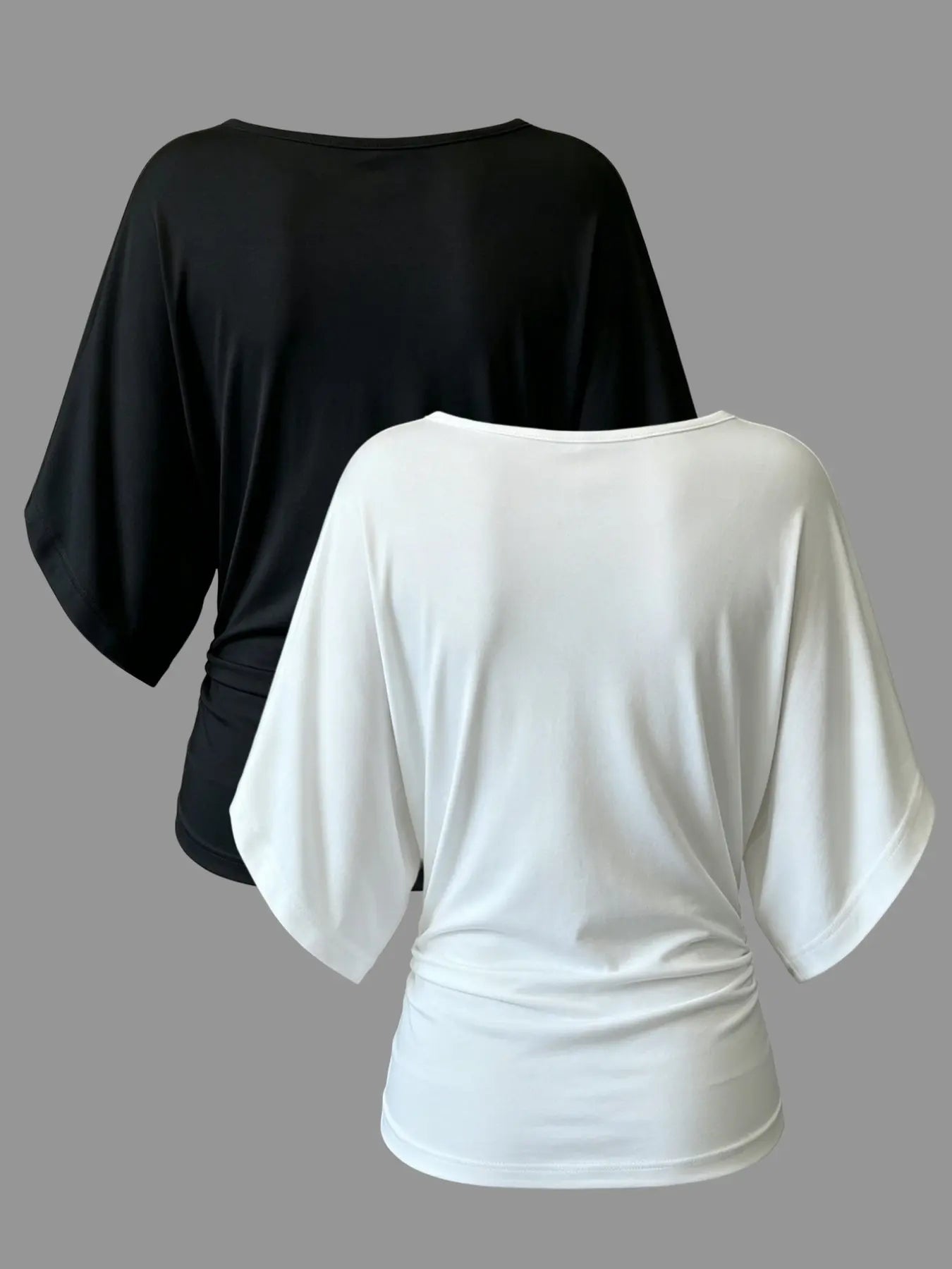 Two-Pack Women'S Ruffle Batwing Sleeve V-Neck T-Shirt, Slim Fit Ruffled Summer Top, Casual Daily Wear, Elastic Waist, Multiple Colors Available, Womenswear