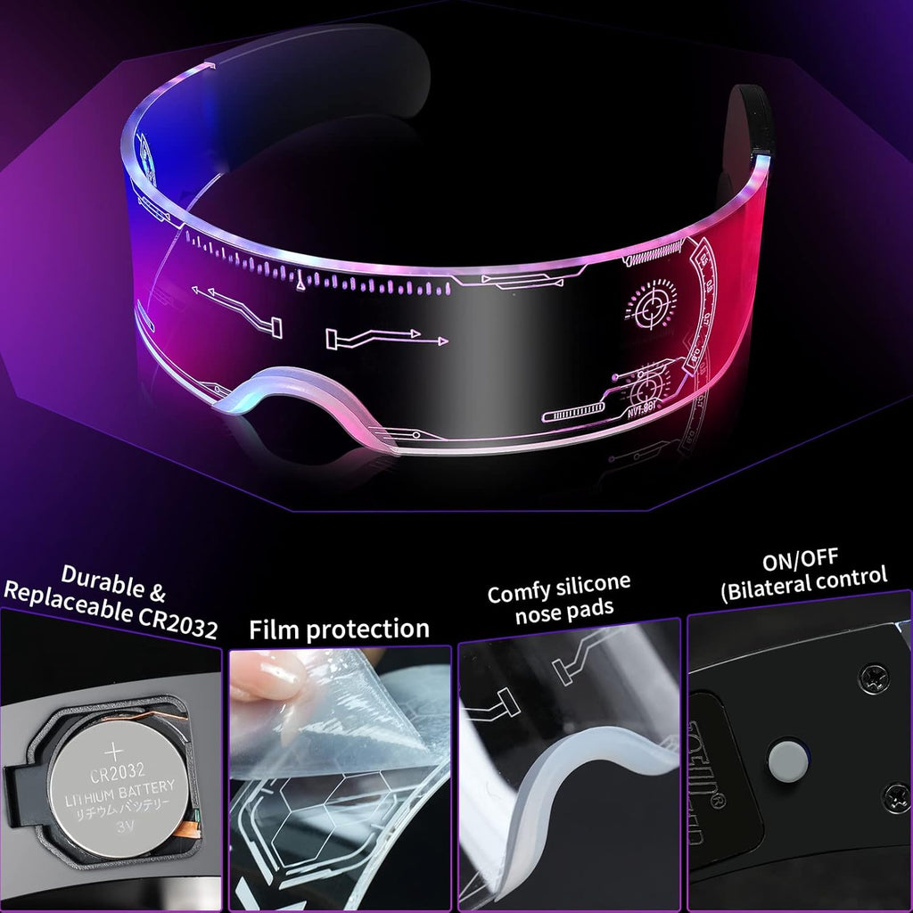 Led Visor Glasses Light up 7 Colors and 4 Modes, Cyberpunk Glasses for Halloween Cosplay Party Bar Adults