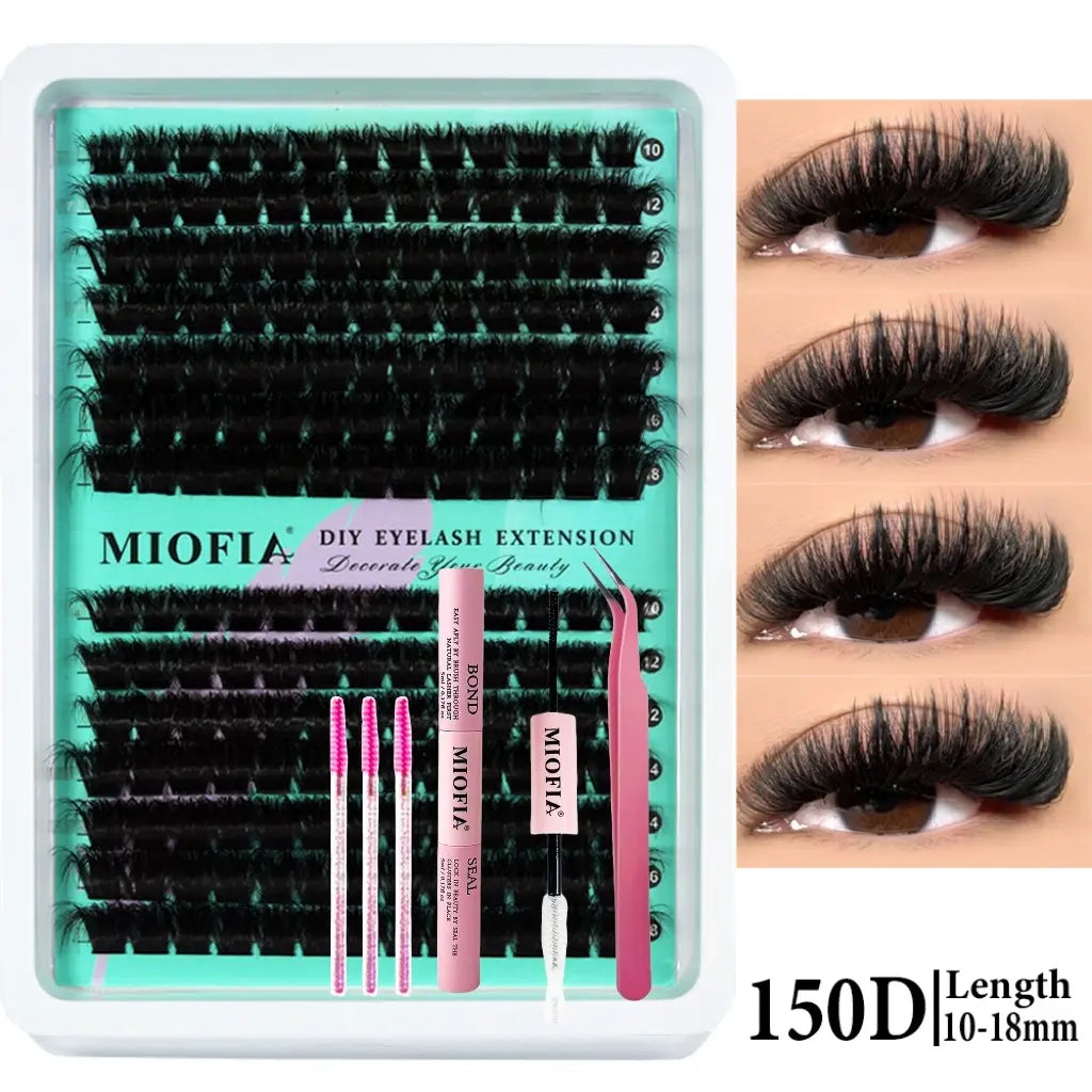 DIY Eyelash Extension Kit, Eyelashes Extension Set, 150D Single Root Lashes, Includes Lash Glue, Bond & Sealer, Remover, Tweezers & Mascara Brush, Reusable, Perfect for Beginners