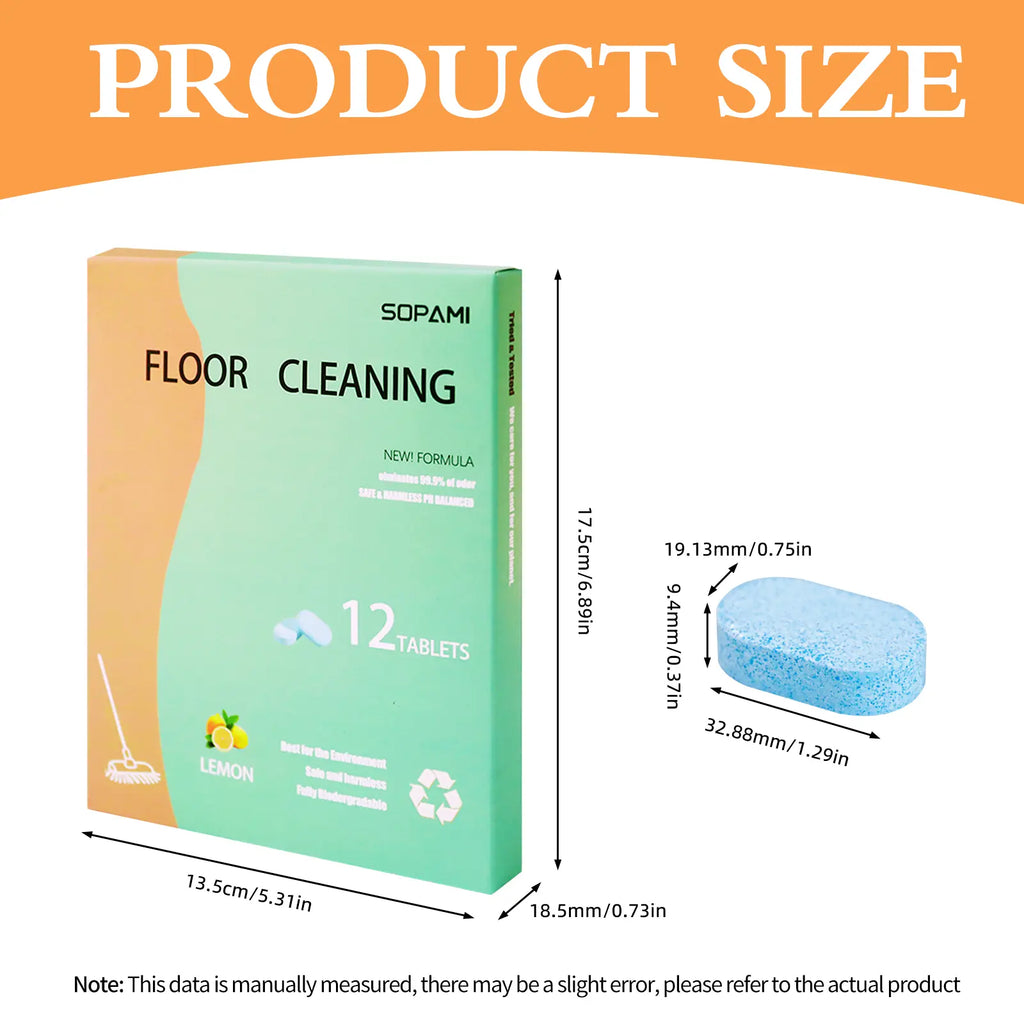 SOPAMI 12/24Pcs-Pack Floor Cleaning Tablets Available in Lemon or Mint Scent Eco-Safe Materials Remove Grime and Odors Effectively Dries Quickly with No Residue for All Household Floor Cleaning