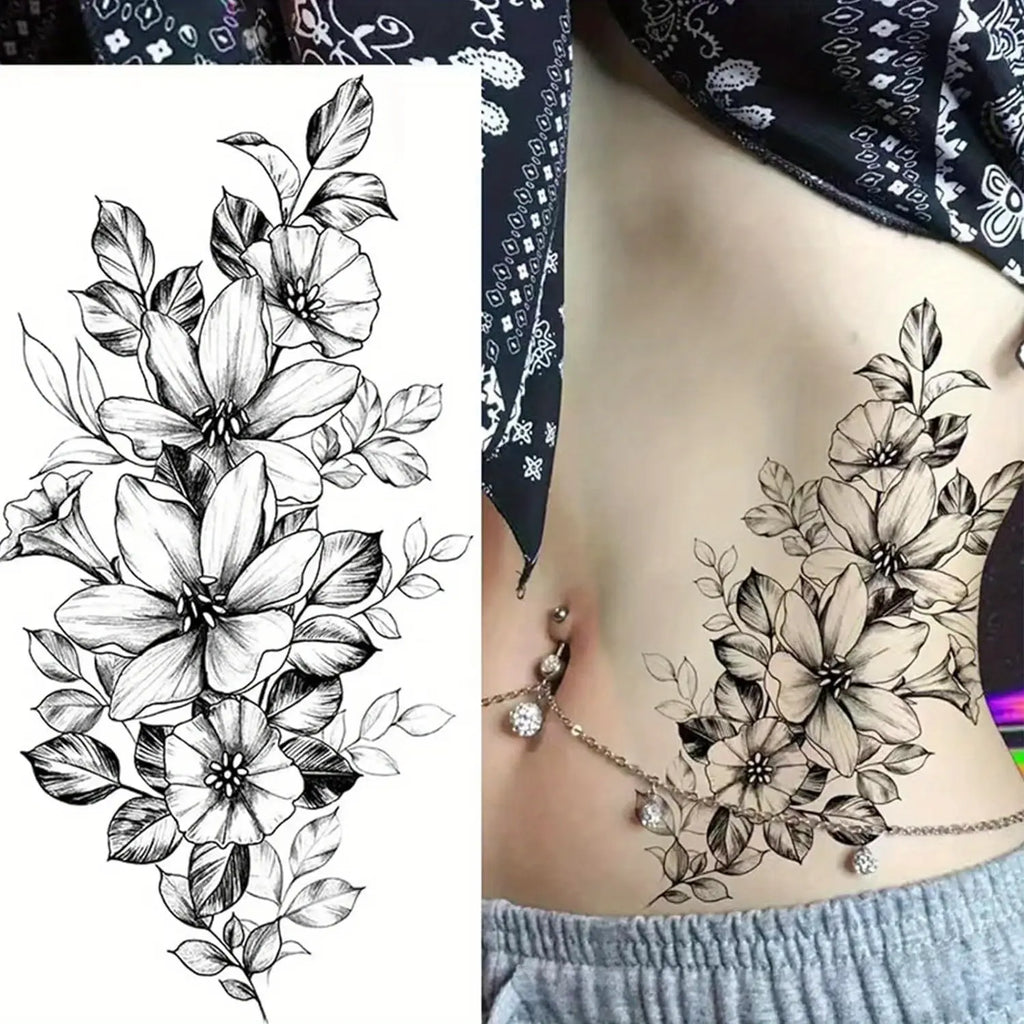 Women'S Temporary Tattoo Set, Realistic 3D Sketch Henna Tattoos, Sexy Sleeve Design, Chest Abdomen Back Tattoos, Makeup Art, Body Fake Tattoos, Ephemeral Tattoos, Temporary Tattoo Kit
