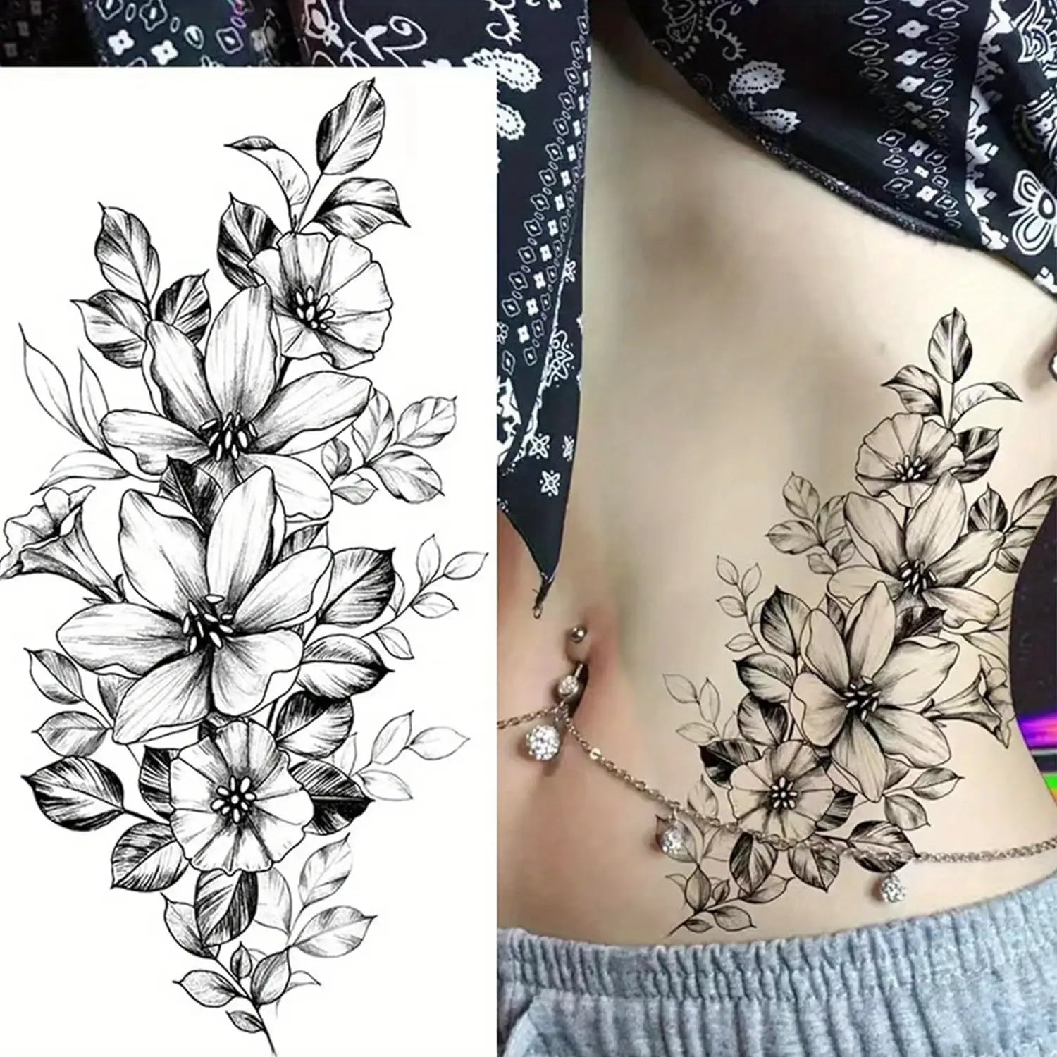 Women'S Temporary Tattoo Set, Realistic 3D Sketch Henna Tattoos, Sexy Sleeve Design, Chest Abdomen Back Tattoos, Makeup Art, Body Fake Tattoos, Ephemeral Tattoos, Temporary Tattoo Kit