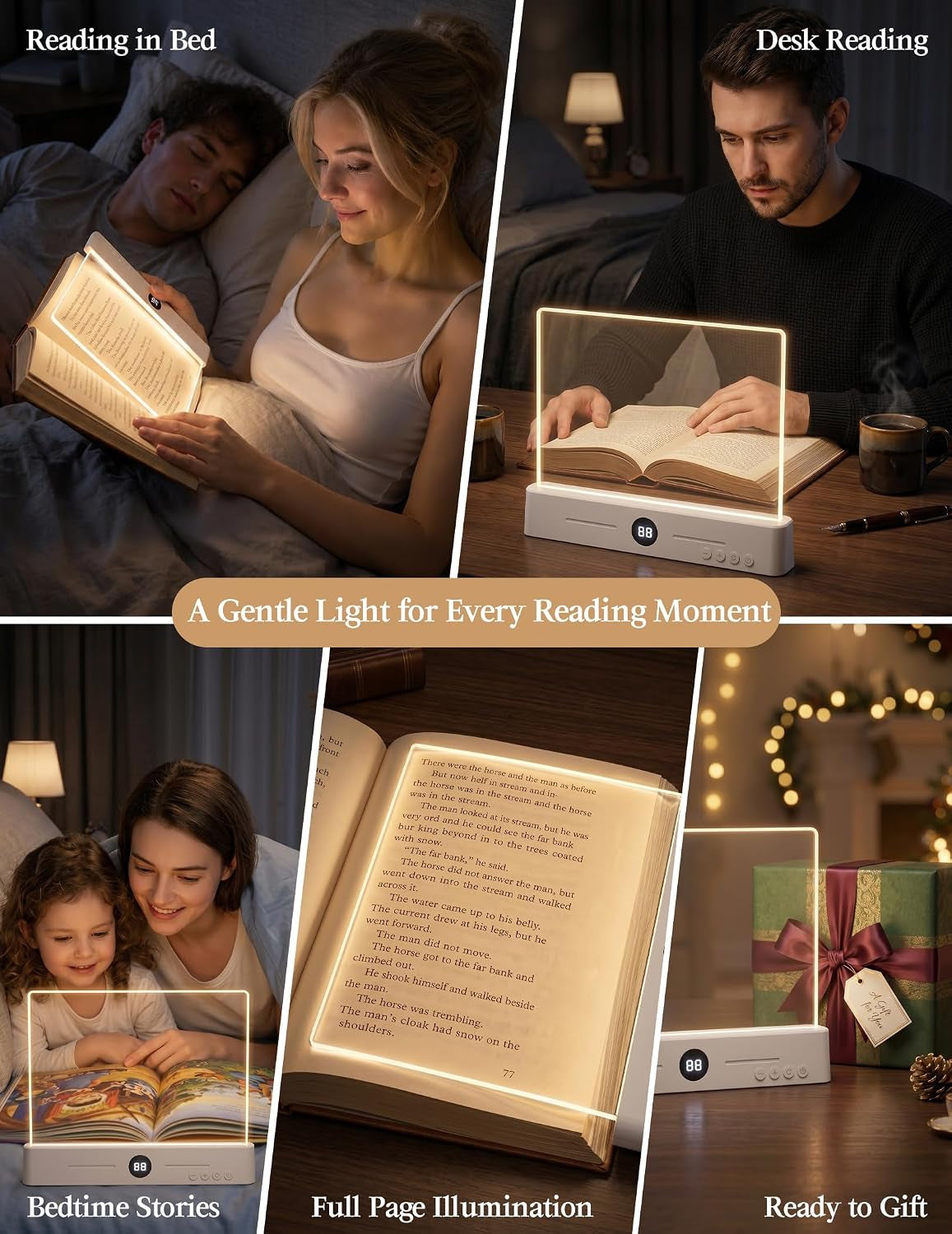 Book Page Light for Reading at Night, Flat Book Light for Bed, White