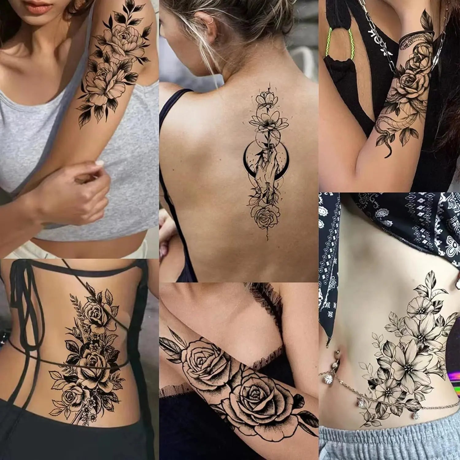 Women'S Temporary Tattoo Set, Realistic 3D Sketch Henna Tattoos, Sexy Sleeve Design, Chest Abdomen Back Tattoos, Makeup Art, Body Fake Tattoos, Ephemeral Tattoos, Temporary Tattoo Kit