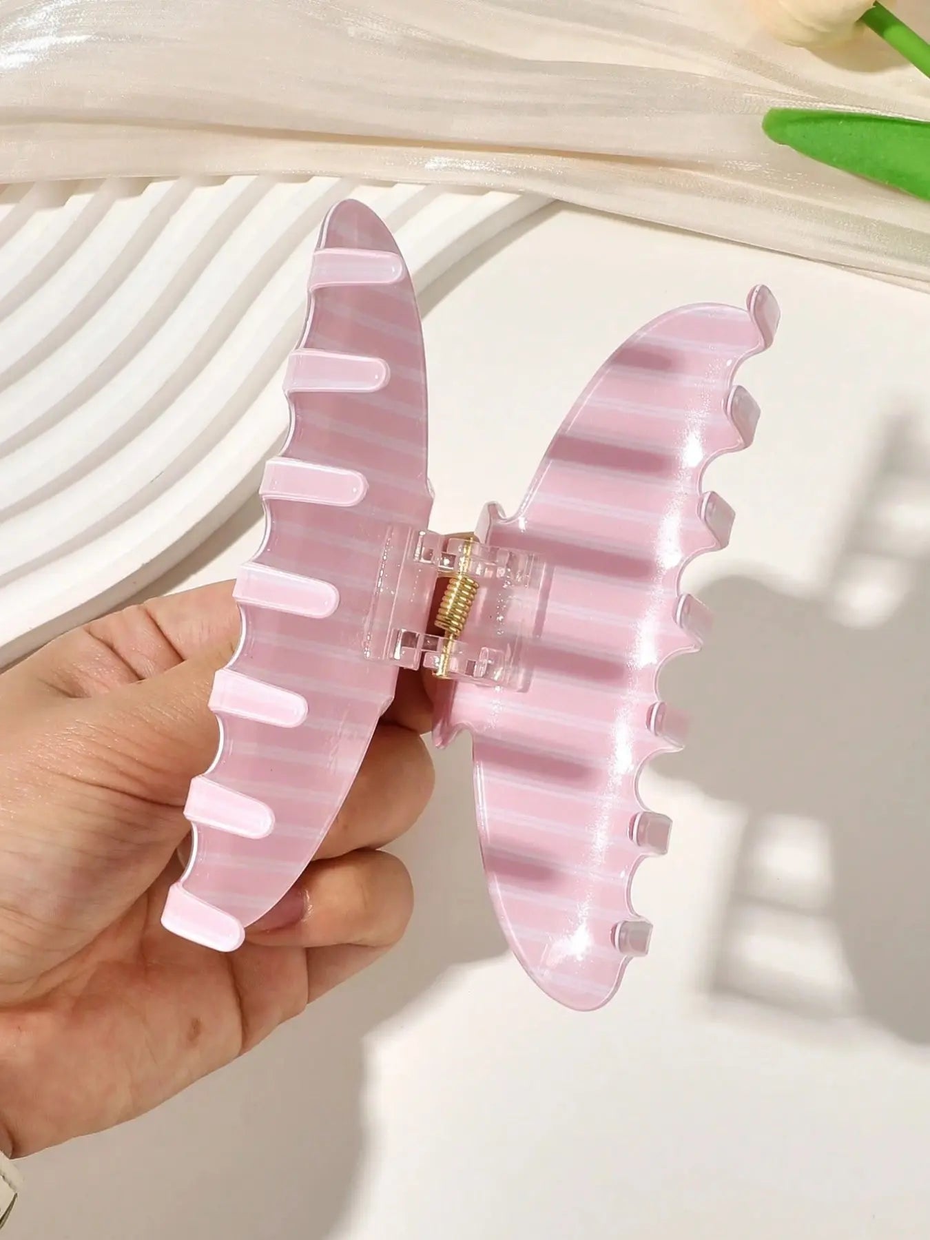 1Pc Striped Hair Clip, Casual Style Large Hair Clip, Available in Blue & Pink, Super Cute Clip for Women, Fashion Hair Accessory for Daily and Vacation Use, Hairstyle Accessory
