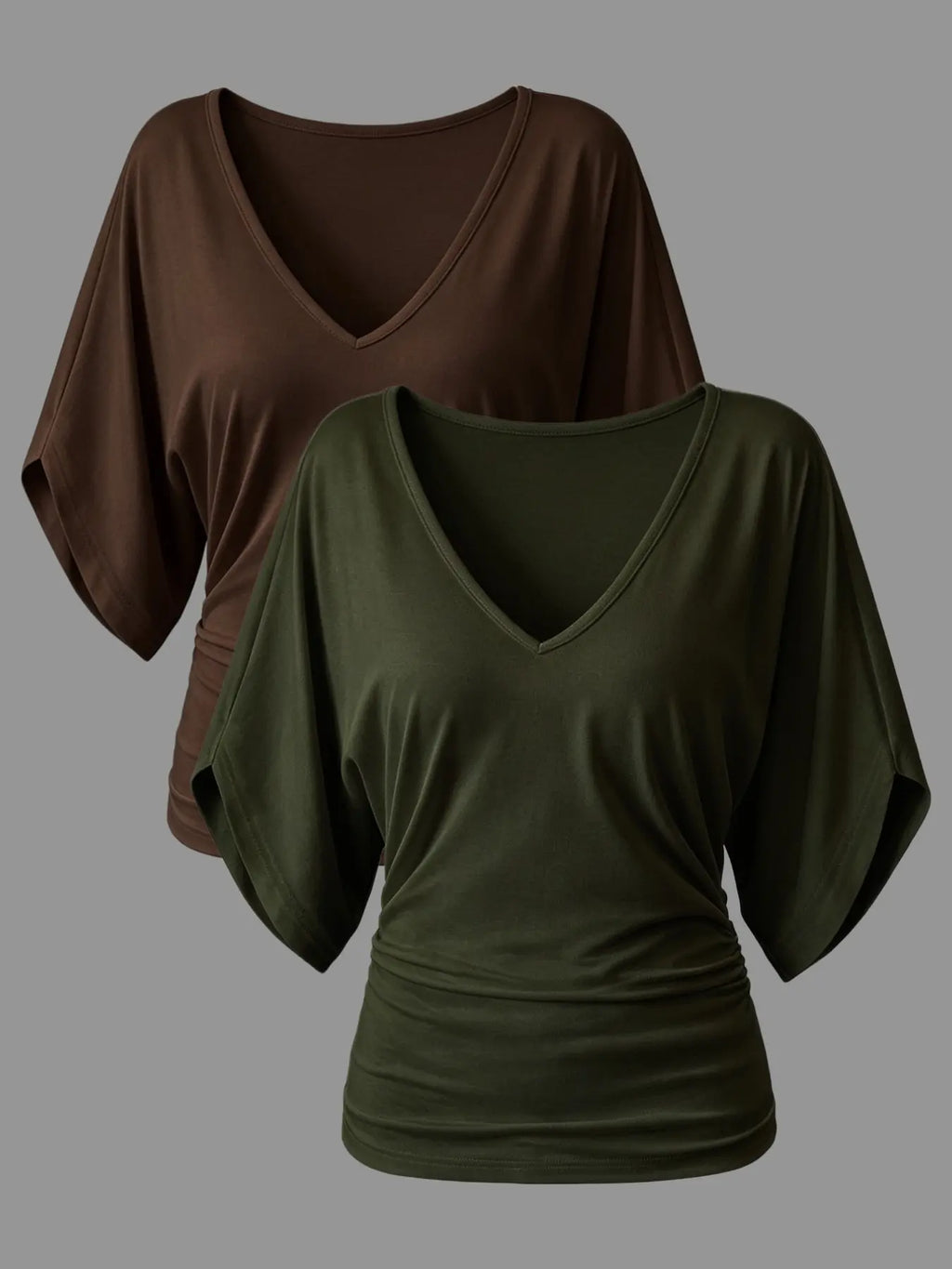 Two-Pack Women'S Ruffle Batwing Sleeve V-Neck T-Shirt, Slim Fit Ruffled Summer Top, Casual Daily Wear, Elastic Waist, Multiple Colors Available, Womenswear