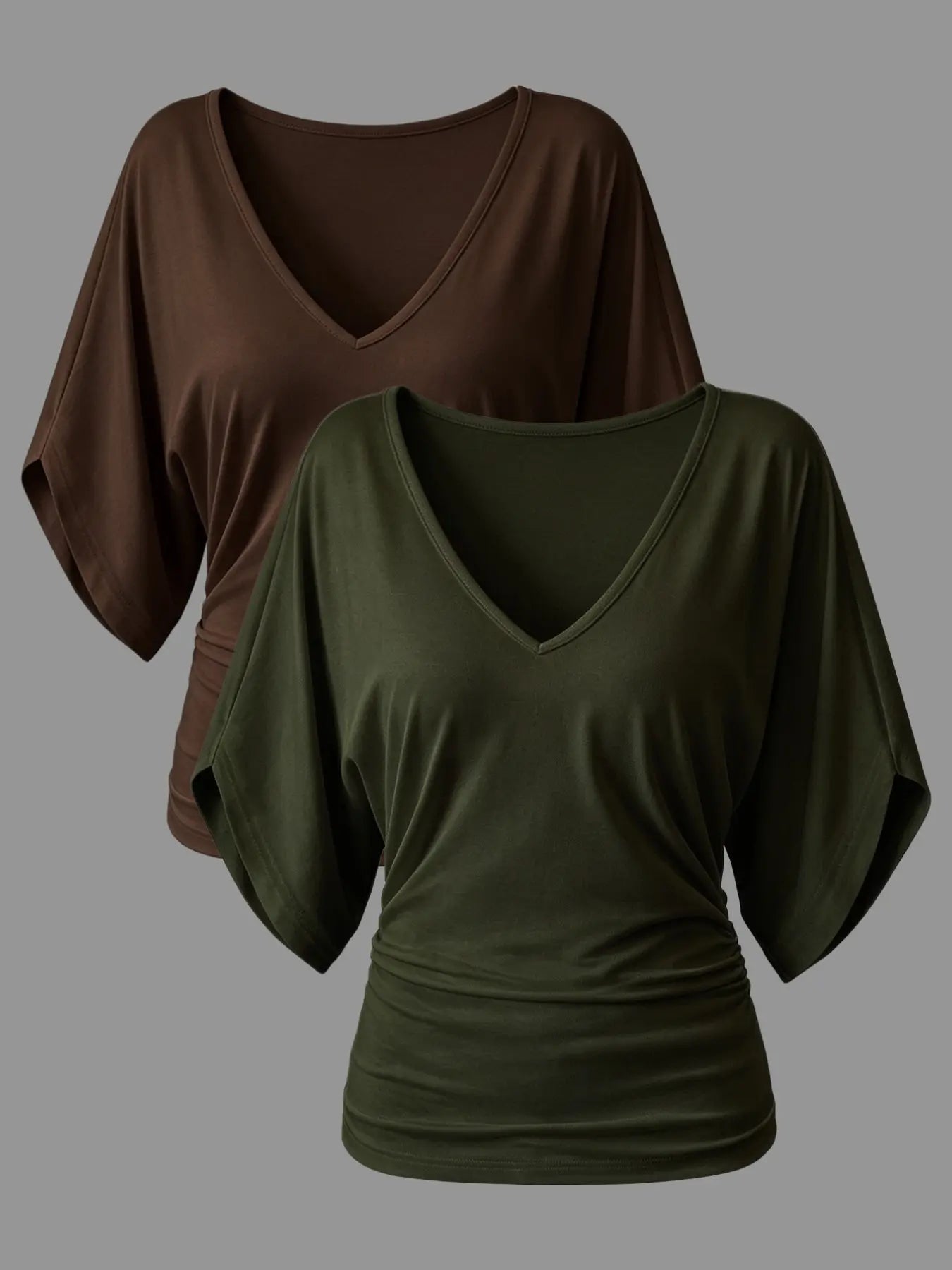 Two-Pack Women'S Ruffle Batwing Sleeve V-Neck T-Shirt, Slim Fit Ruffled Summer Top, Casual Daily Wear, Elastic Waist, Multiple Colors Available, Womenswear