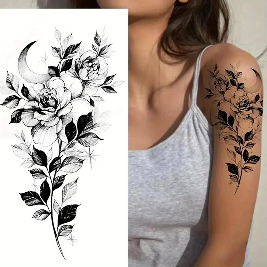 Women'S Temporary Tattoo Set, Realistic 3D Sketch Henna Tattoos, Sexy Sleeve Design, Chest Abdomen Back Tattoos, Makeup Art, Body Fake Tattoos, Ephemeral Tattoos, Temporary Tattoo Kit