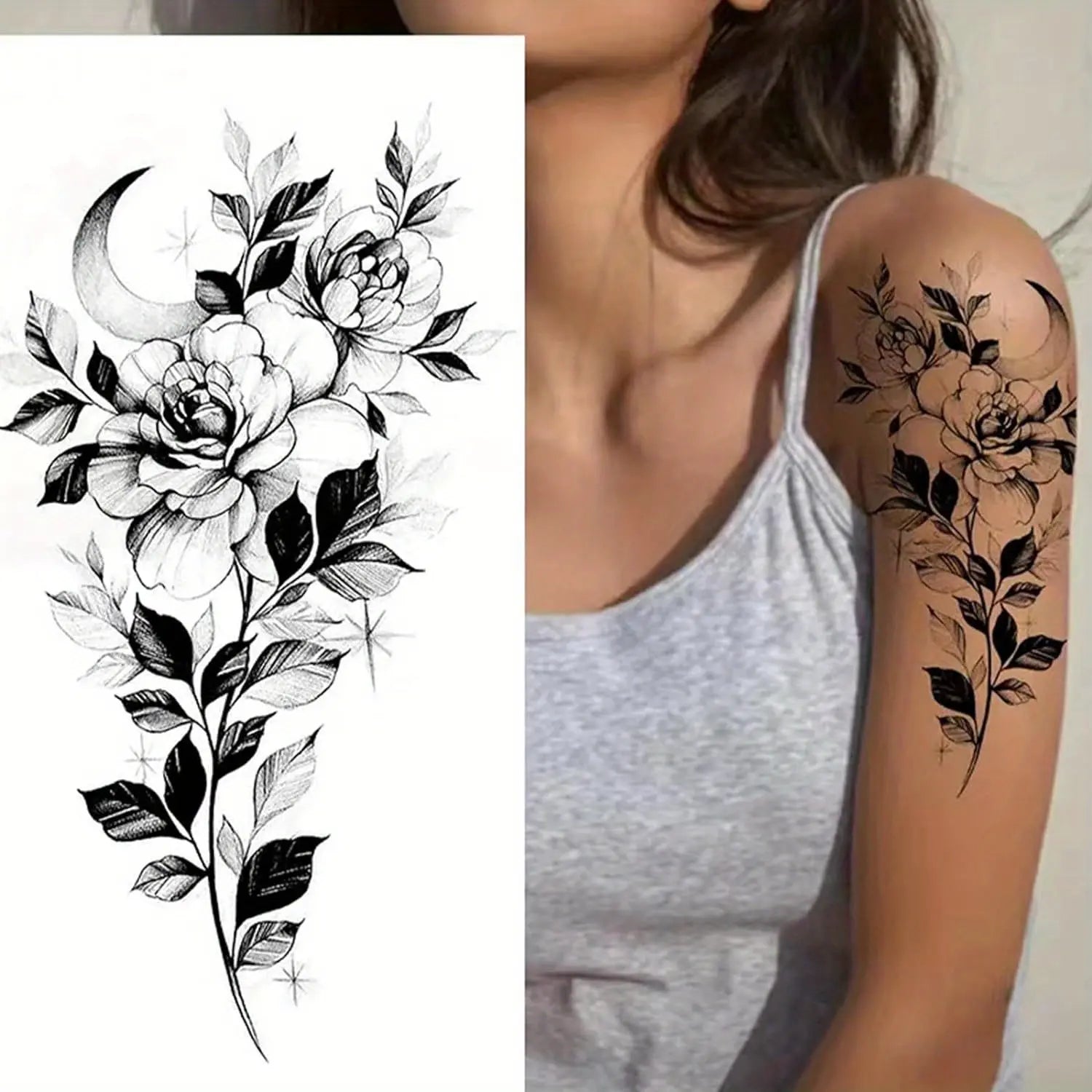 Women'S Temporary Tattoo Set, Realistic 3D Sketch Henna Tattoos, Sexy Sleeve Design, Chest Abdomen Back Tattoos, Makeup Art, Body Fake Tattoos, Ephemeral Tattoos, Temporary Tattoo Kit