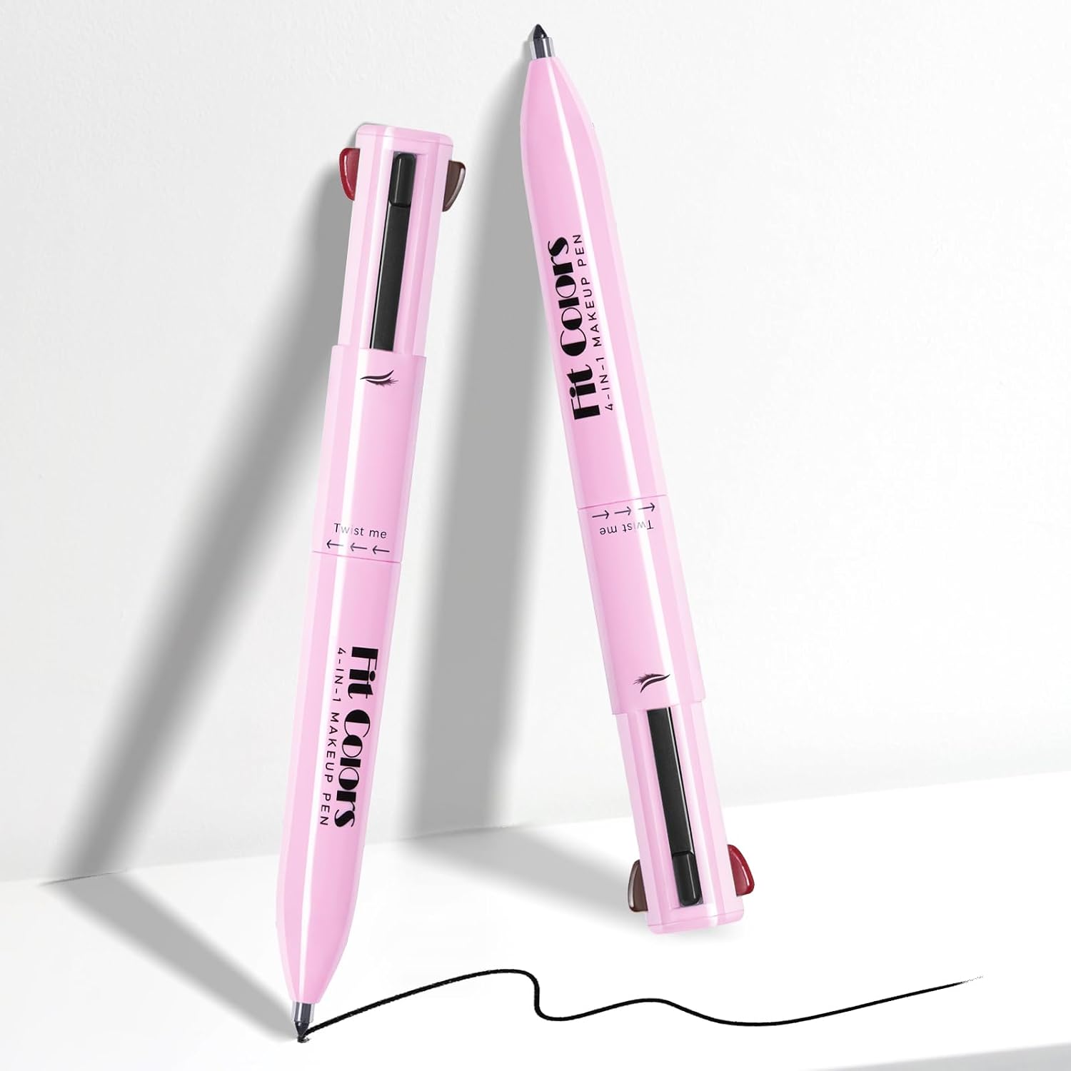 4 in 1 Makeup Pen, 4 Colors Eyeliner Eyebrow Lip Liner Highlighter All in One Beauty Pen, Waterproof Long-Lasting Multifunctional Travel Portable Makeup Pen with 4 Replacement Refill