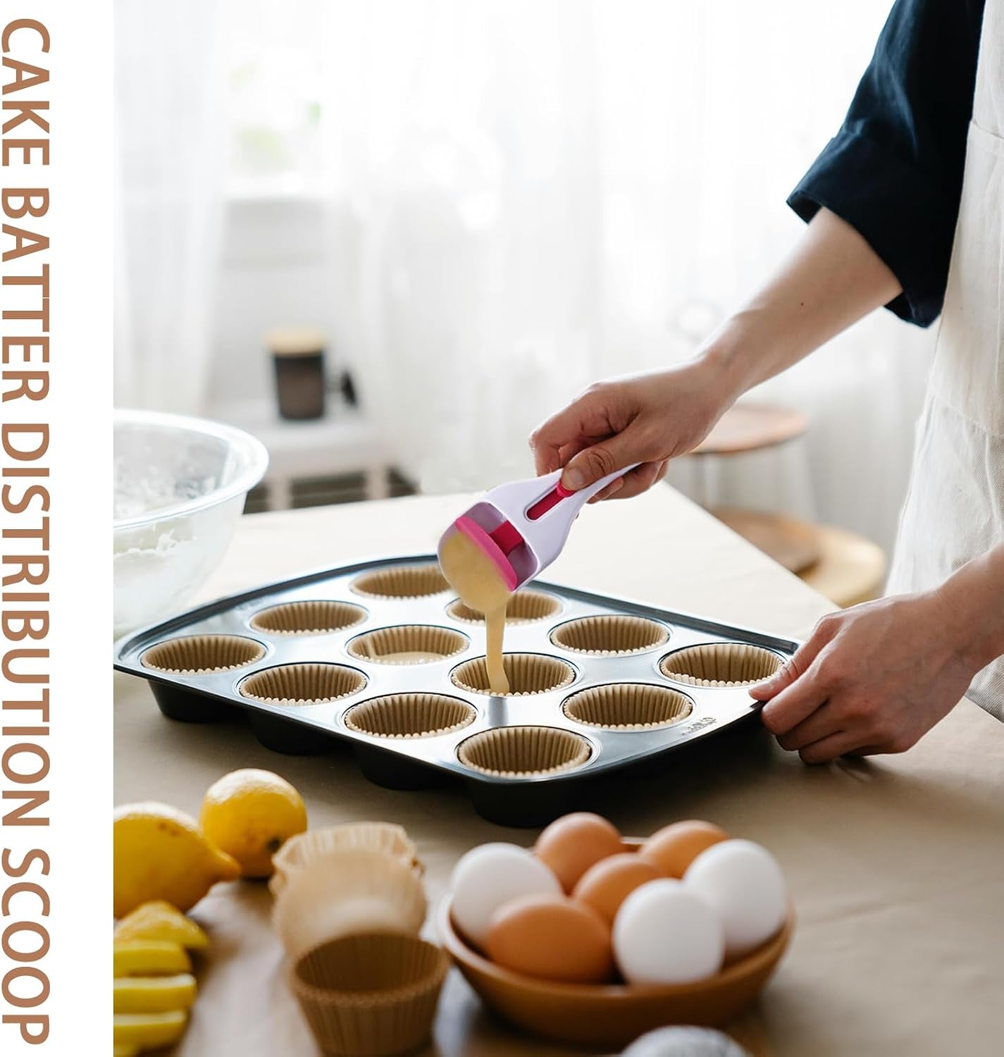 Cake Batter Distribution Scoop, One-Touch Sliding Button Dispenses Batter, Home Batter Dispenser Baking Tool, Kitchen DIY Cupcake Batter Scoop
