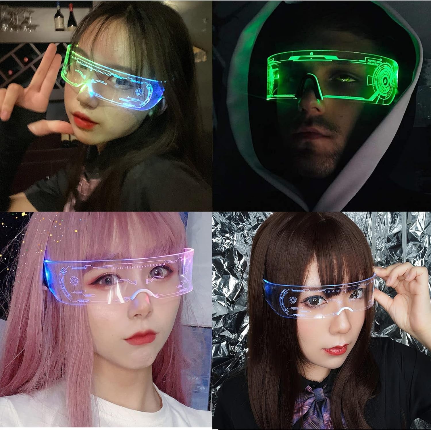 Led Visor Glasses Light up 7 Colors and 4 Modes, Cyberpunk Glasses for Halloween Cosplay Party Bar Adults