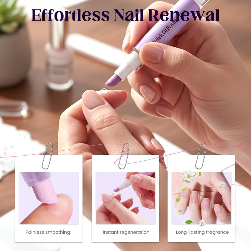 2-In-1 Cuticle Pusher & Oil Pen, 2026 New Cuticle Oil Pusher Pen, Portable Nail Care Pen Instant Cuticle Remover Tools for Dry Nails Hangnails Moisturizes Brightens (1 PCS)