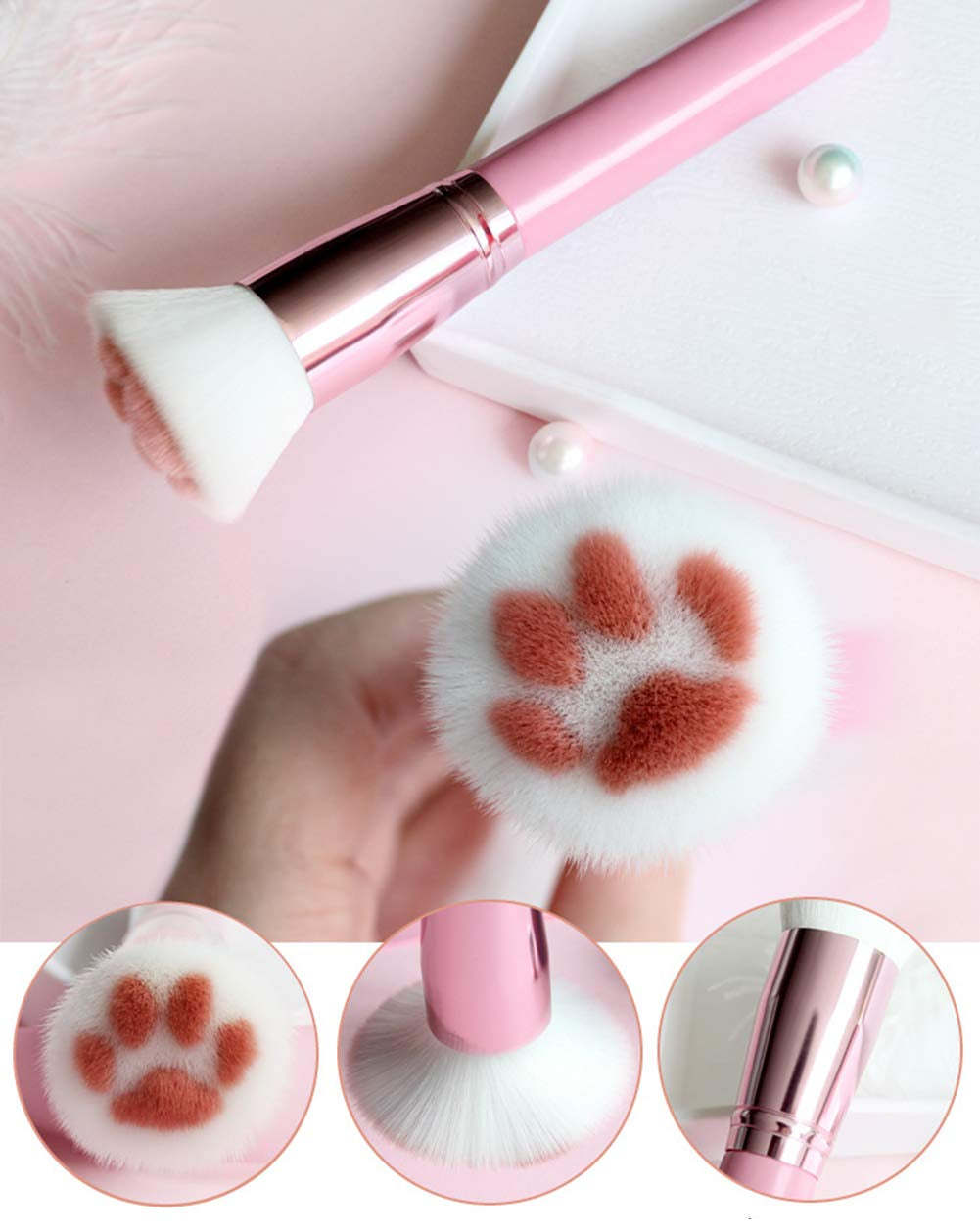 1 Pack Unique and Cute Cat'S Paw Makeup Brush, Multifunctional Soft Fiber Loose Powder Brush and Blush Brush, Used for Facial Powder, Blush, Shadow and Contour Makeup (Pink)