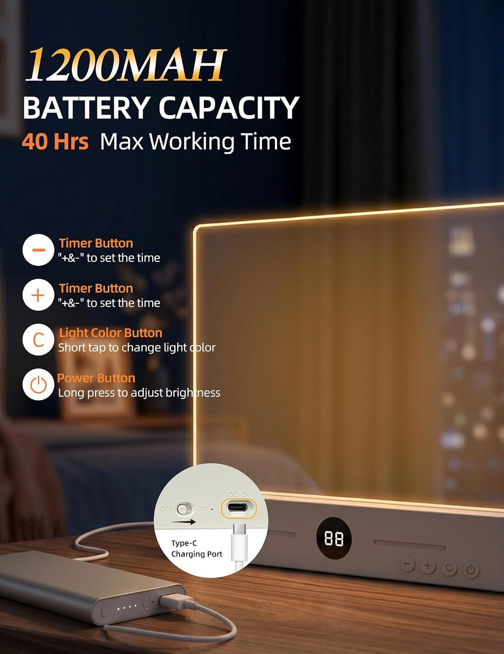 Book Page Light for Reading at Night, Flat Book Light for Bed, White