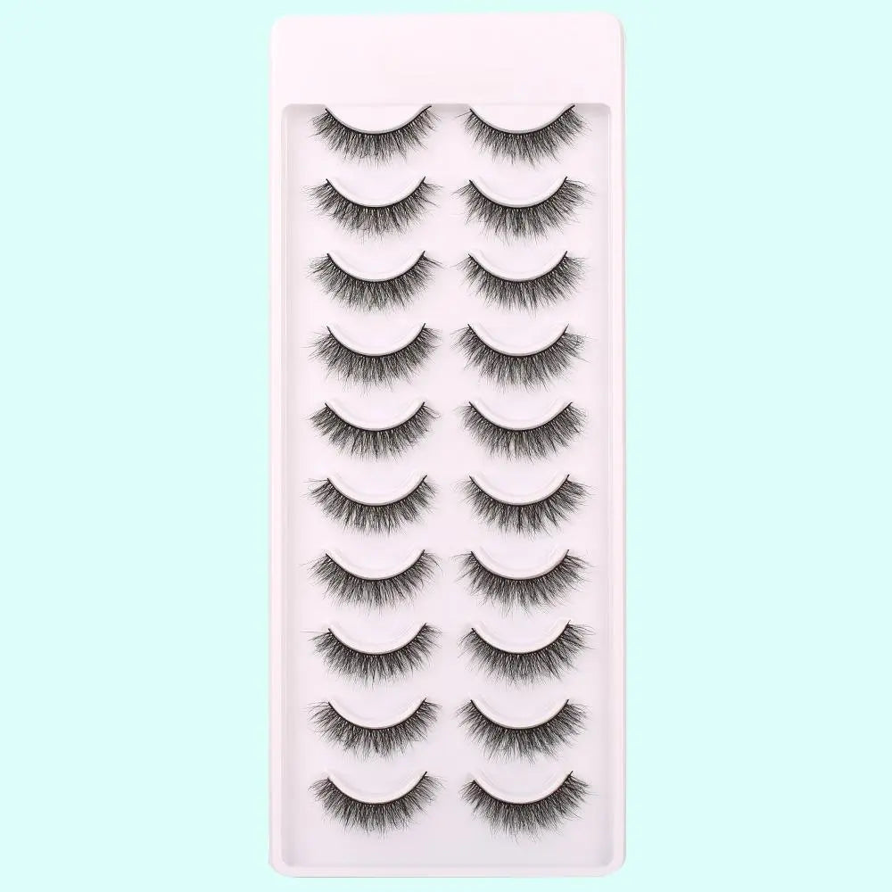 Natural False Eyelashes, 10 Pairs Fluffy Strip Lashes, DIY Faux Eyelash Extensions Kit, Natural Cat Eye Curl, Soft and Curly Fake Lashes for Women, Eye Makeup Cosmetic, DIY Dramatic Lashes