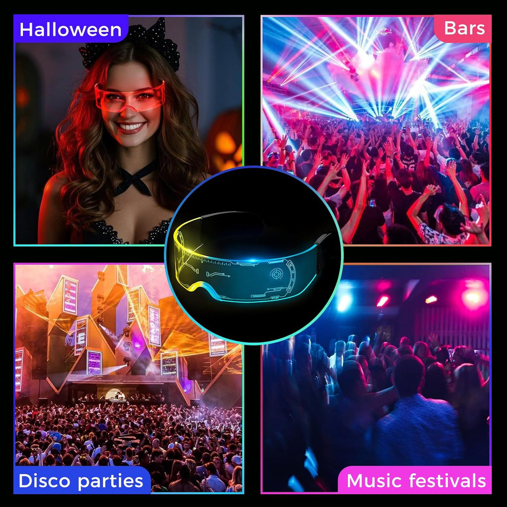 Led Visor Glasses Light up 7 Colors and 4 Modes, Cyberpunk Glasses for Halloween Cosplay Party Bar Adults