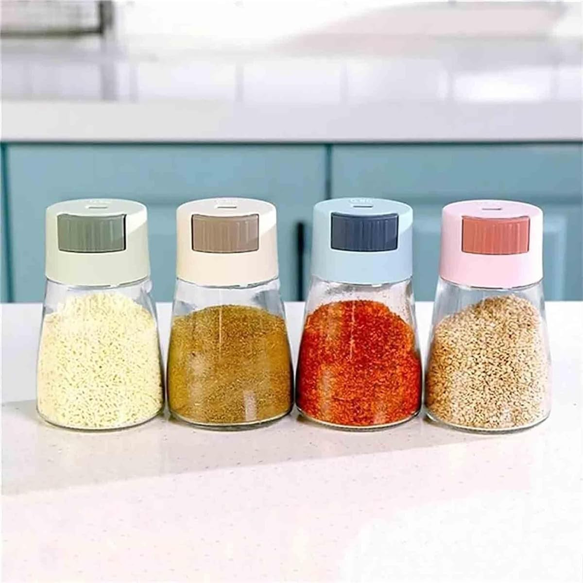 4 PCS Salt and Pepper Shakers Precise Quantitative Push Type, 0.5 Grams Dispenser, Quantitative Salt Control Bottle, Spice Jars Seasoning Shaker Containers for Kitchen Cooking Camping