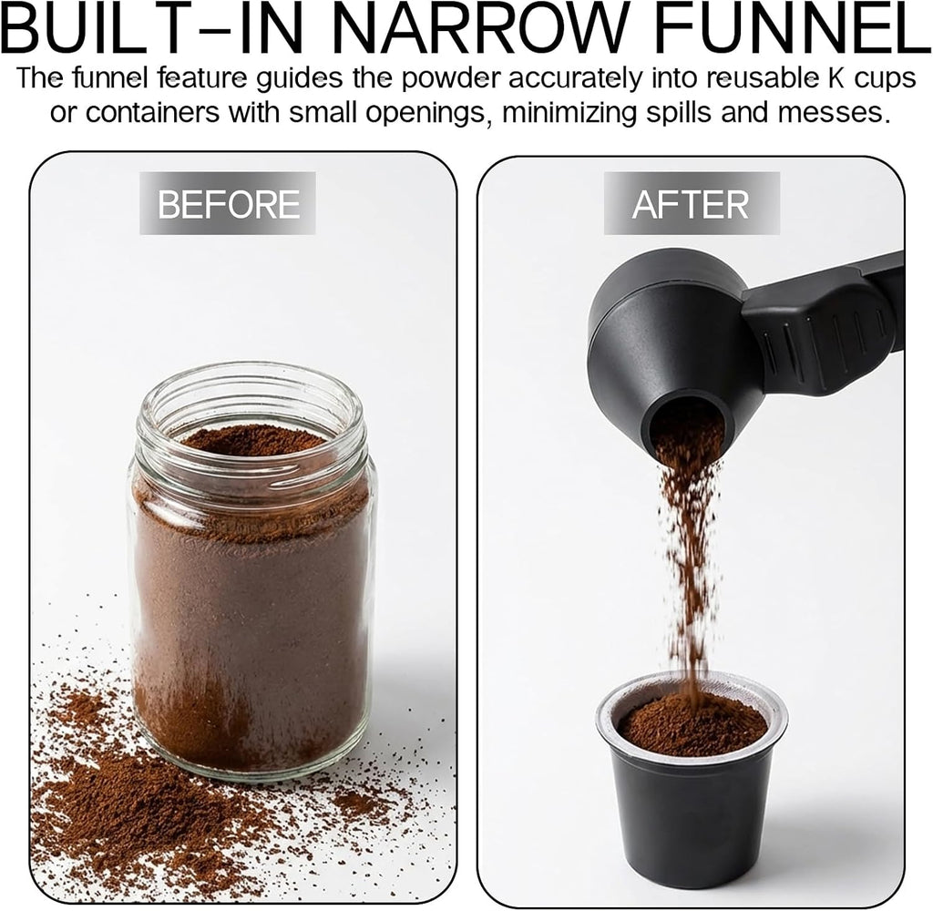 2 Pieces Coffee Scoop Funnel with Sliding Design - Mess-Free Measuring for Ground Coffee, Protein Powder, Milk Powder - Reusable K Cup Refillable - Portable for Home, Coffee Bar, Kitchen