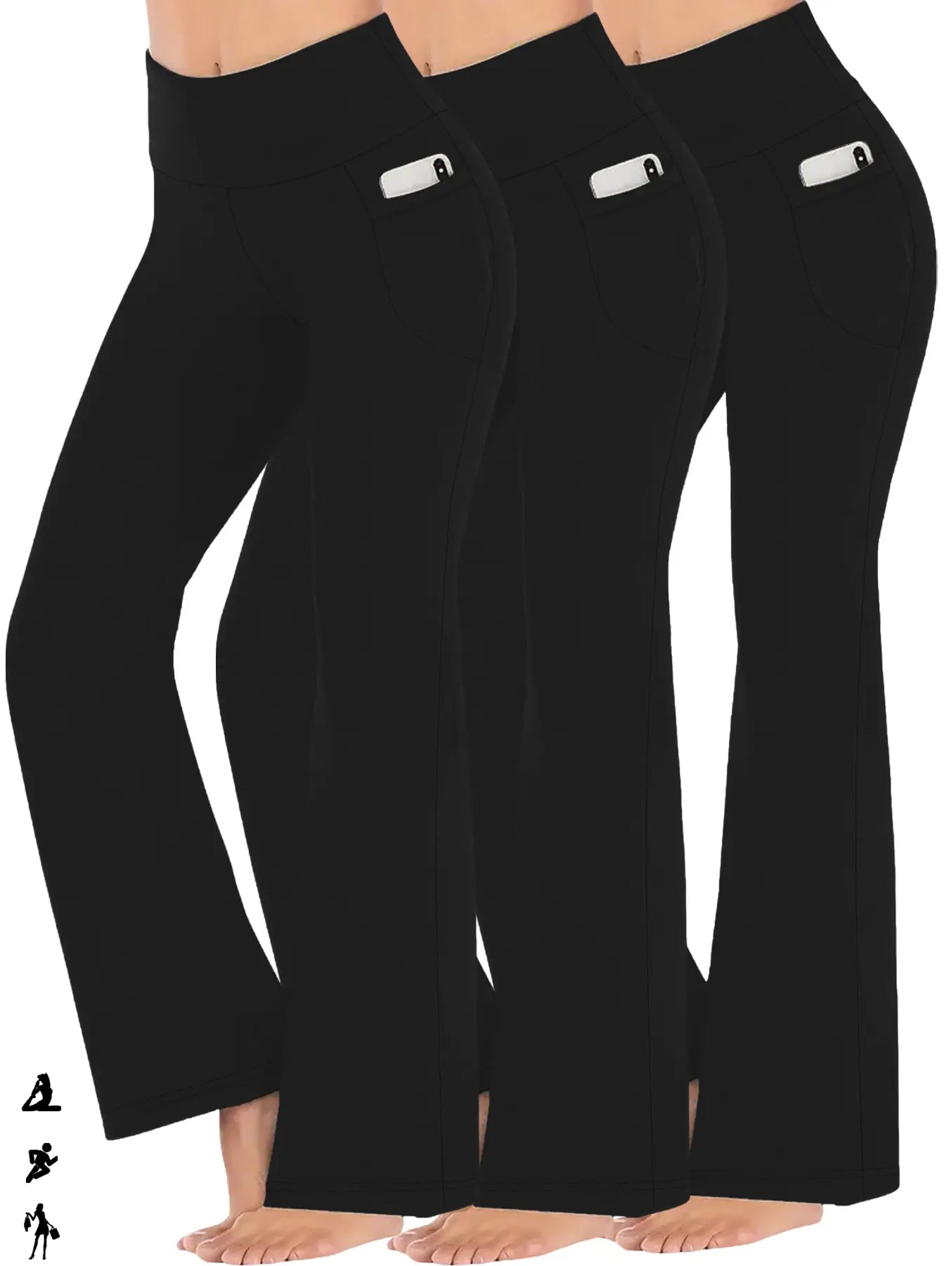3 Pack Women'S Super Soft Flare Pants with Pockets, Stretchy High Waist Tummy Control, No See through Yoga Leggings for Working Out, Flared Yoga Bottoms, Yoga Wear