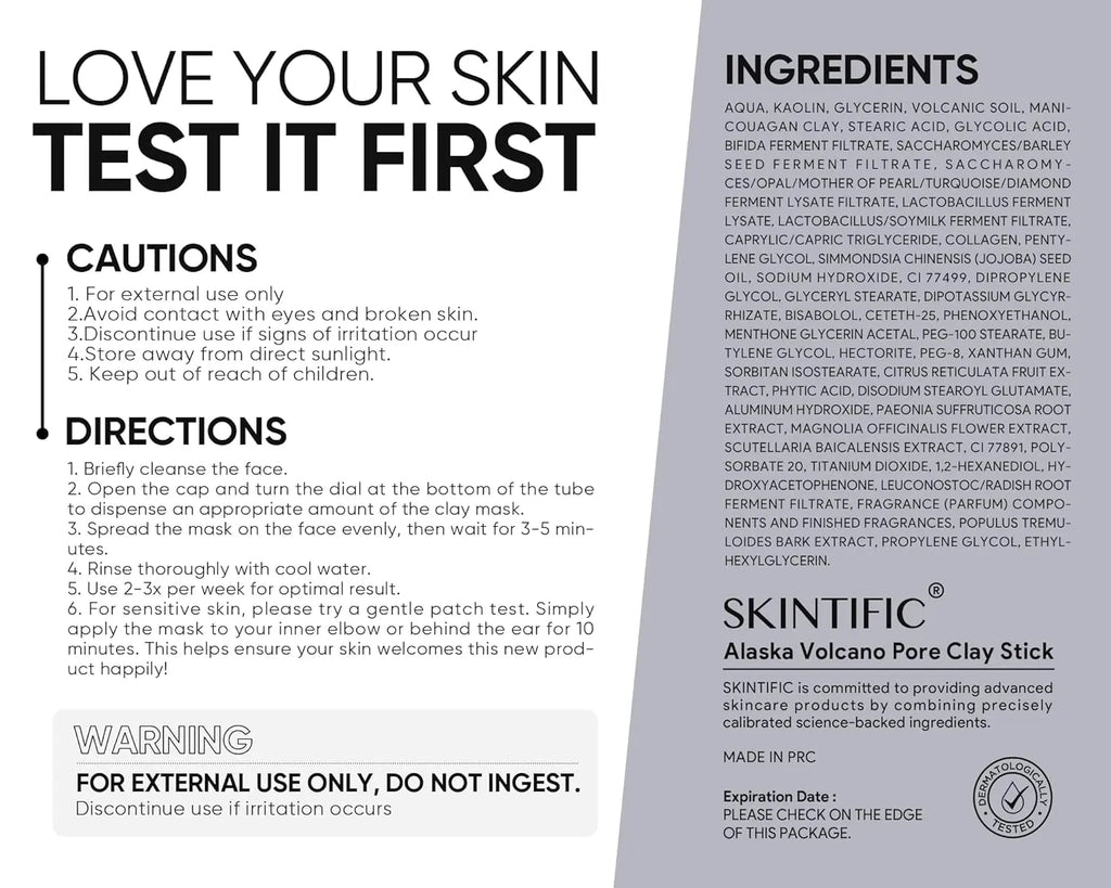 [BUY 2 save 30%]SKINTIFIC Alaska Volcano Pore Clay Stick Cleansing Blackhead Remover Face Mask Stick with Natural Clay Gentle Exfoliating Smoothing Skin Non-Drying Skincare