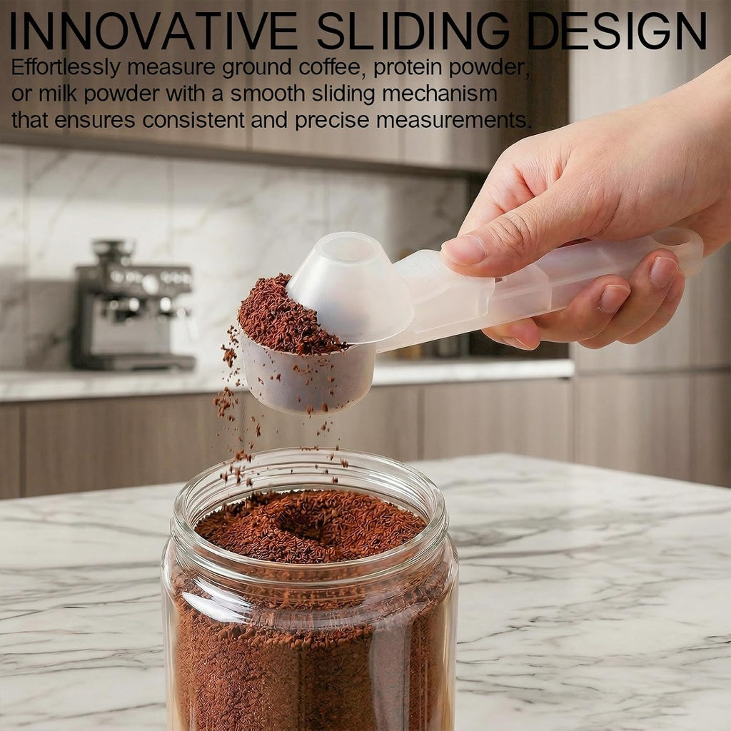 2 Pieces Coffee Scoop Funnel with Sliding Design - Mess-Free Measuring for Ground Coffee, Protein Powder, Milk Powder - Reusable K Cup Refillable - Portable for Home, Coffee Bar, Kitchen
