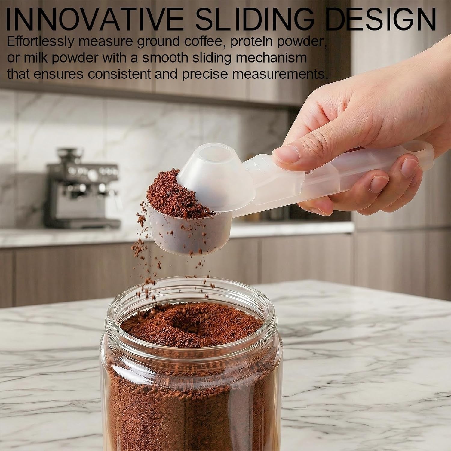 2 Pieces Coffee Scoop Funnel with Sliding Design - Mess-Free Measuring for Ground Coffee, Protein Powder, Milk Powder - Reusable K Cup Refillable - Portable for Home, Coffee Bar, Kitchen