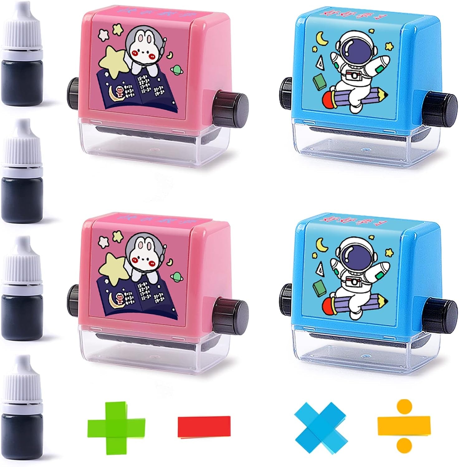 4PCS Smart Math Stamp Set – Reusable Roller Tools for Addition, Subtraction, Multiplication & Division Practice, Educational Supplies for Kids, Preschool & Classroom Use