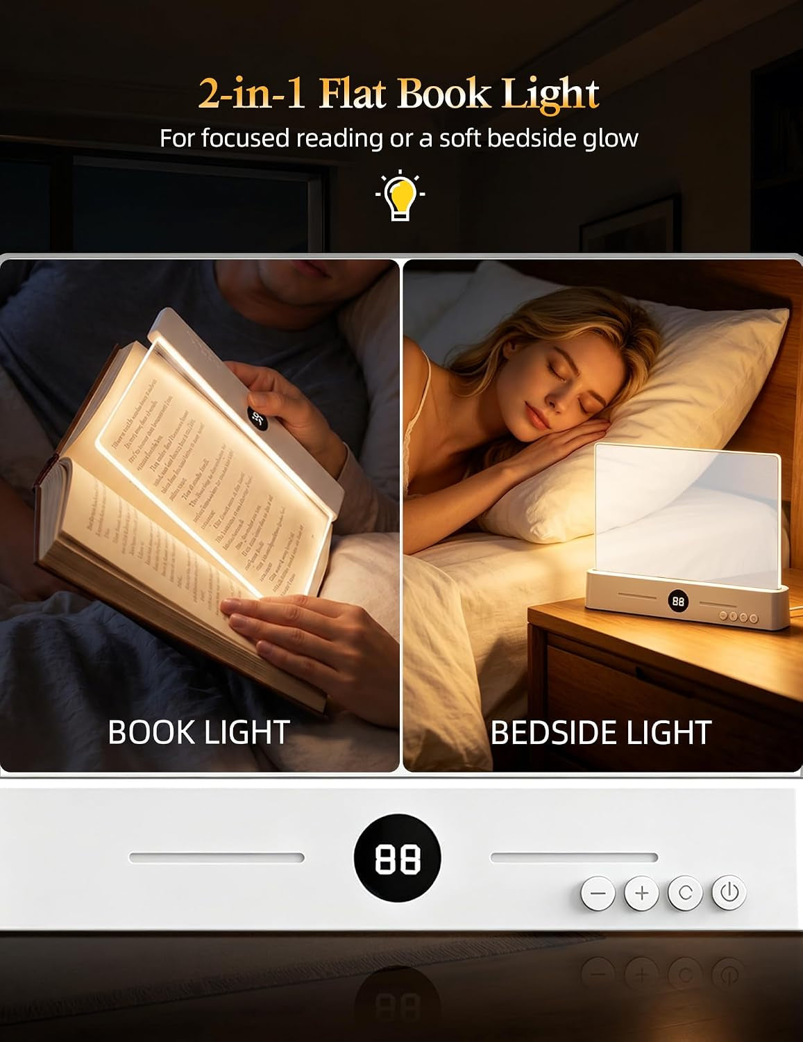 Book Page Light for Reading at Night, Flat Book Light for Bed, White