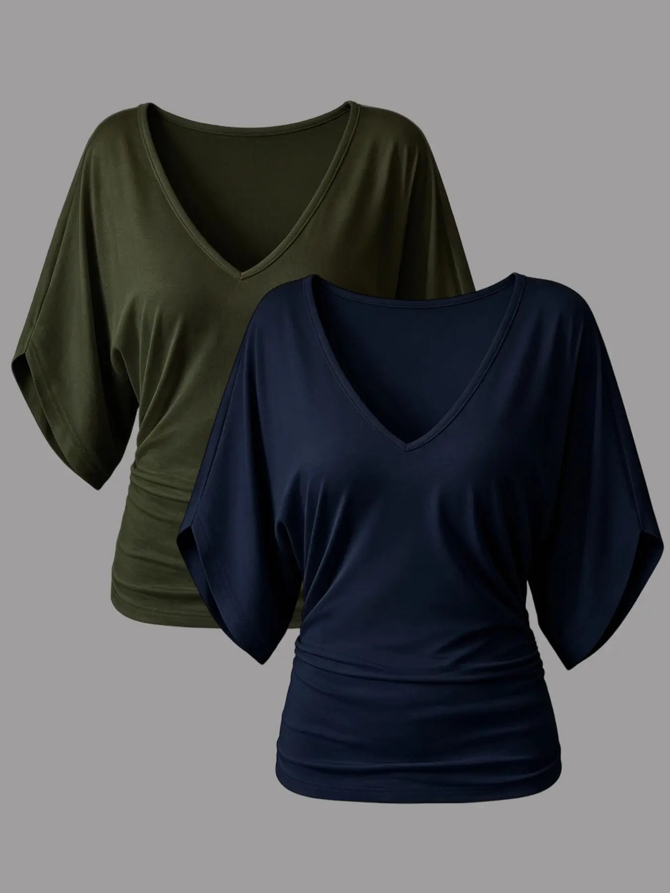 Two-Pack Women'S Ruffle Batwing Sleeve V-Neck T-Shirt, Slim Fit Ruffled Summer Top, Casual Daily Wear, Elastic Waist, Multiple Colors Available, Womenswear