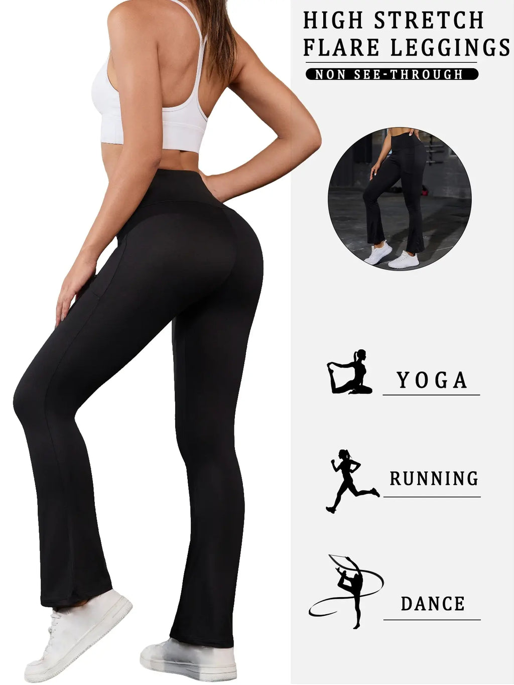 3 Pack Women'S Super Soft Flare Pants with Pockets, Stretchy High Waist Tummy Control, No See through Yoga Leggings for Working Out, Flared Yoga Bottoms, Yoga Wear