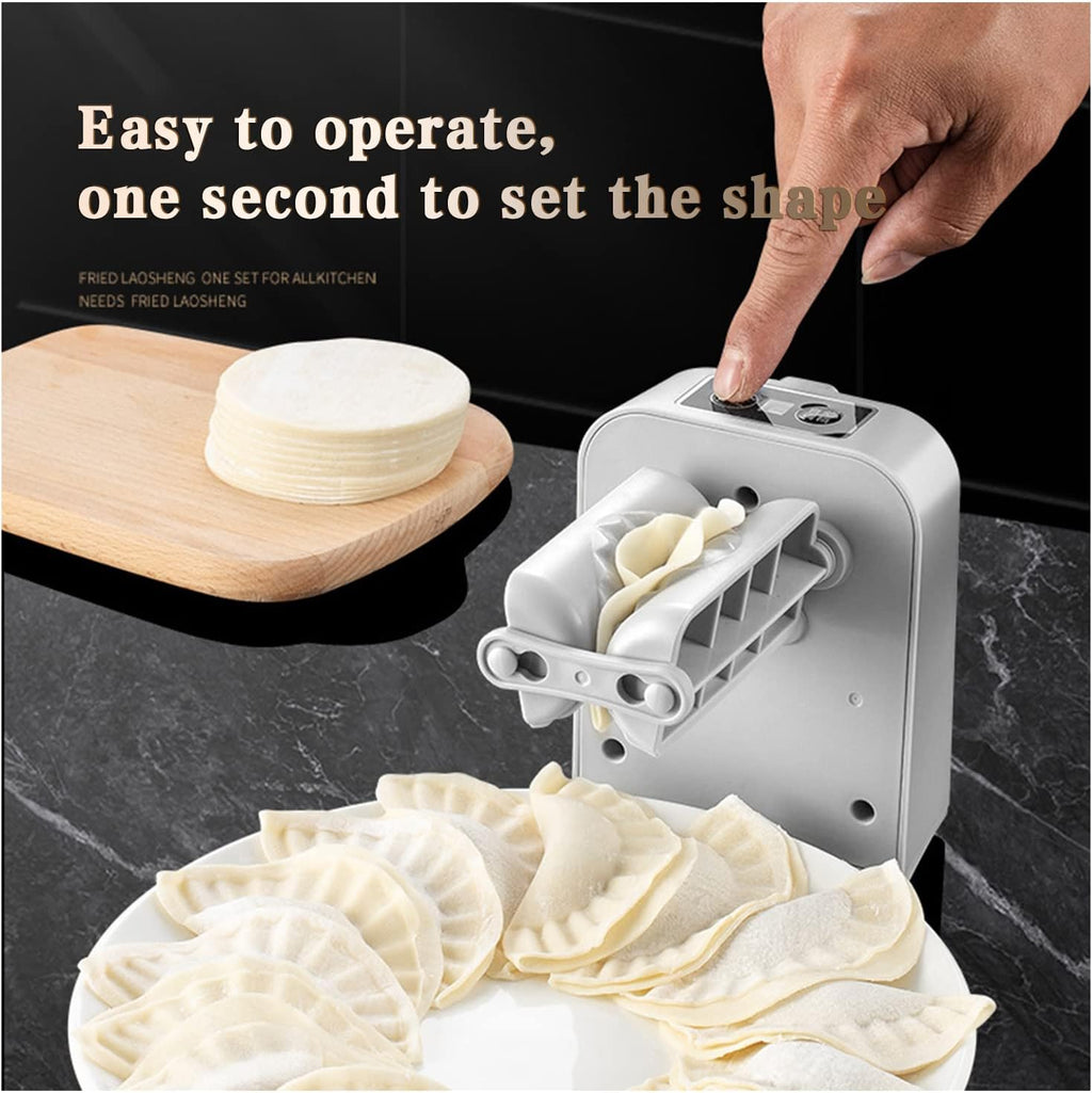Automatic Electric Dumpling Press Maker Machine - Adjustable and Easy to Operate, with Spoon and Brush - for Home Kitchen Pastry Making (White)