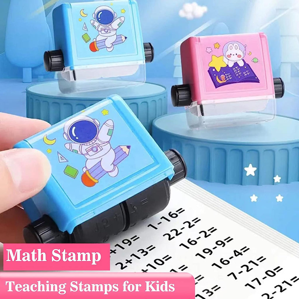 4PCS Smart Math Stamp Set – Reusable Roller Tools for Addition, Subtraction, Multiplication & Division Practice, Educational Supplies for Kids, Preschool & Classroom Use
