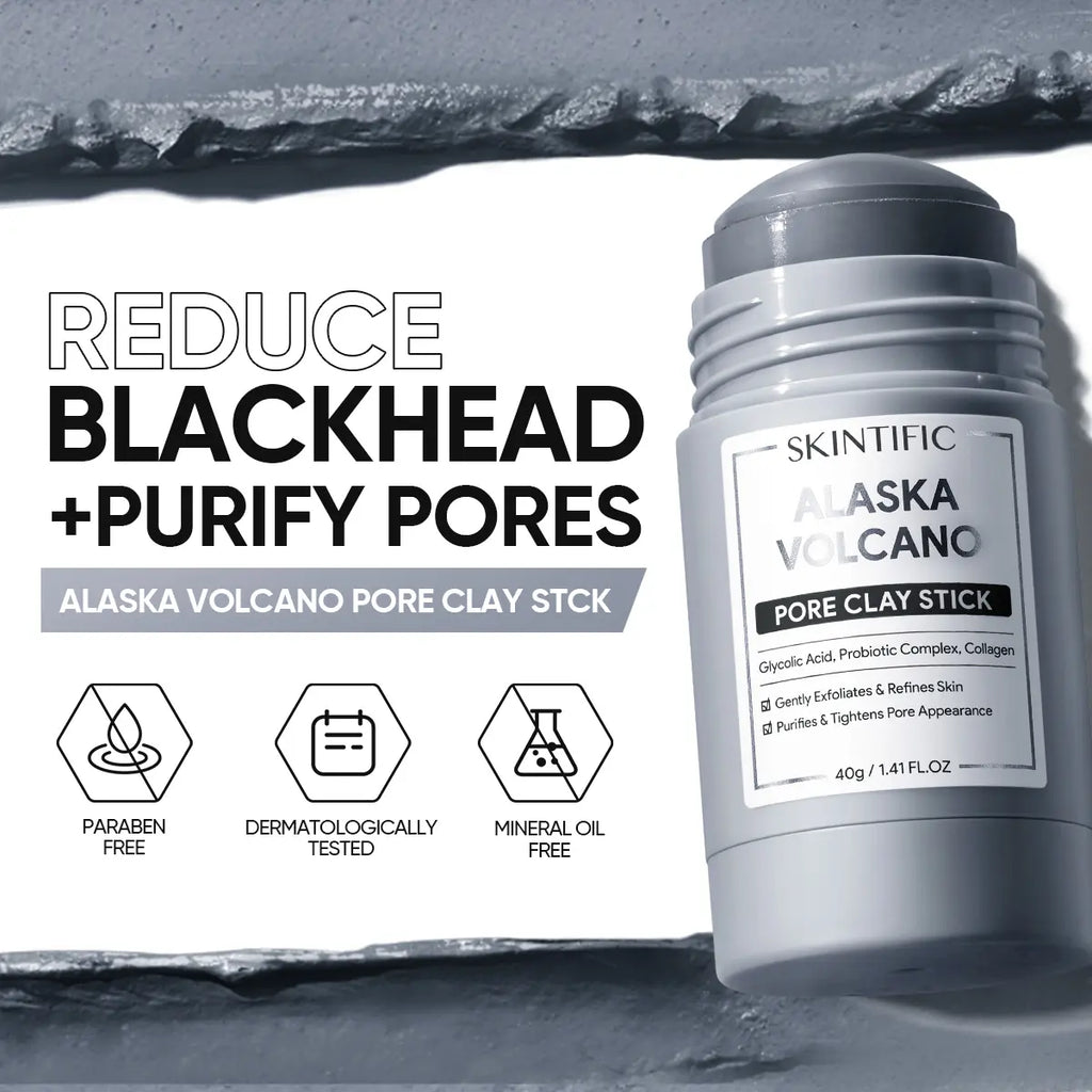 [BUY 2 save 30%]SKINTIFIC Alaska Volcano Pore Clay Stick Cleansing Blackhead Remover Face Mask Stick with Natural Clay Gentle Exfoliating Smoothing Skin Non-Drying Skincare
