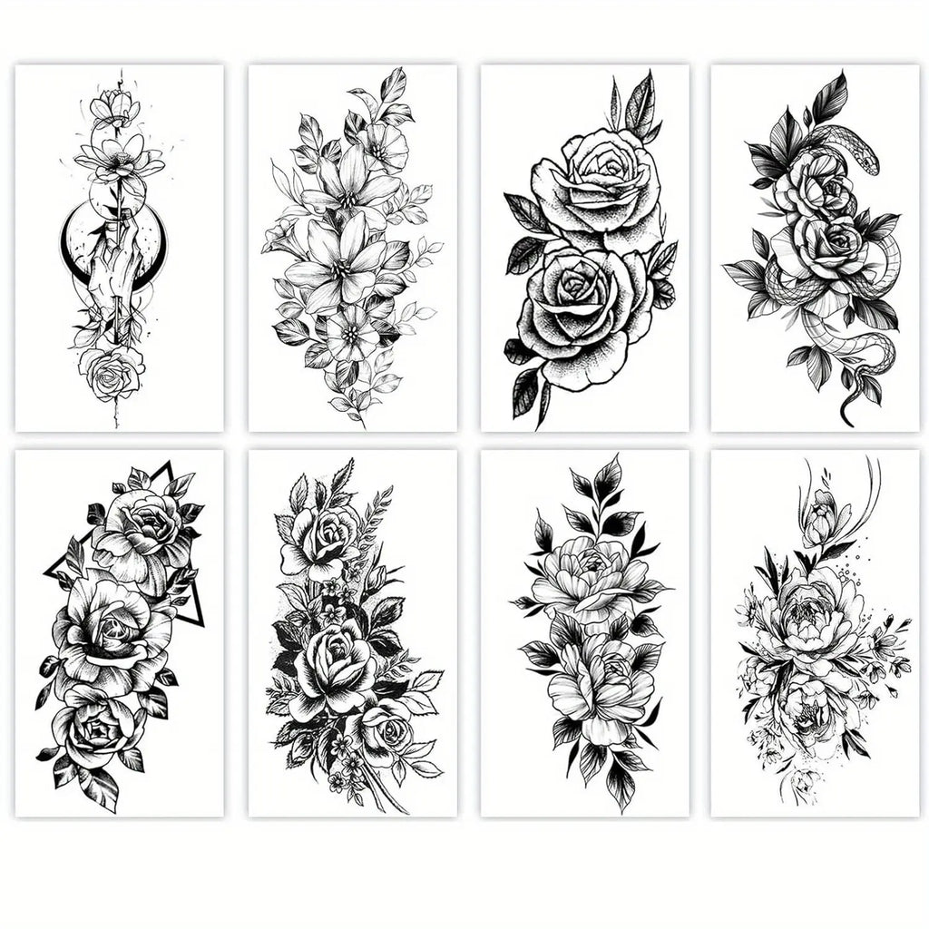 Women'S Temporary Tattoo Set, Realistic 3D Sketch Henna Tattoos, Sexy Sleeve Design, Chest Abdomen Back Tattoos, Makeup Art, Body Fake Tattoos, Ephemeral Tattoos, Temporary Tattoo Kit