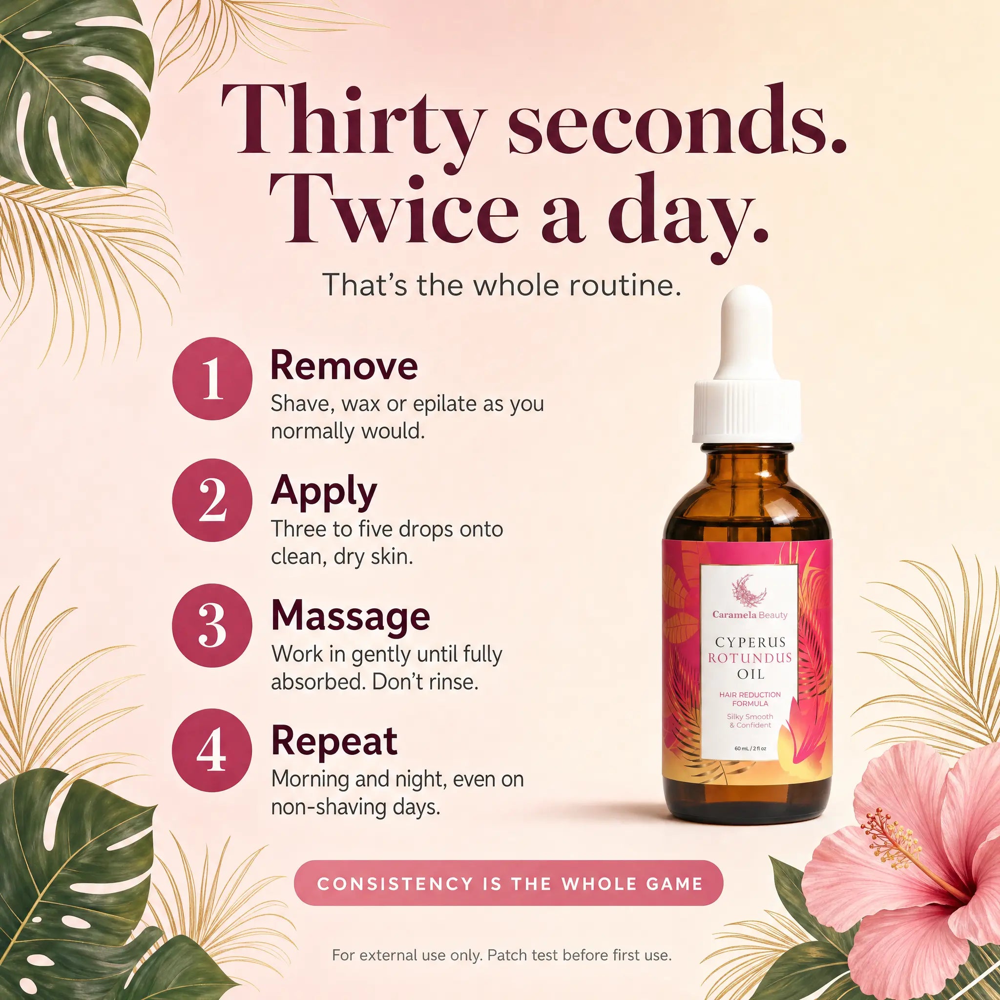 Caramela Beauty Cyperus Rotundus Oil - Moisturizing Hair Inhibitor Oil, Daily Body Care Cosmetic Beauty Product for Sensitive, Breakout-Prone Skin, Ingrown Hair & Razor Bump Care, 60Ml/2Oz Naturally Derived Gentle Formula