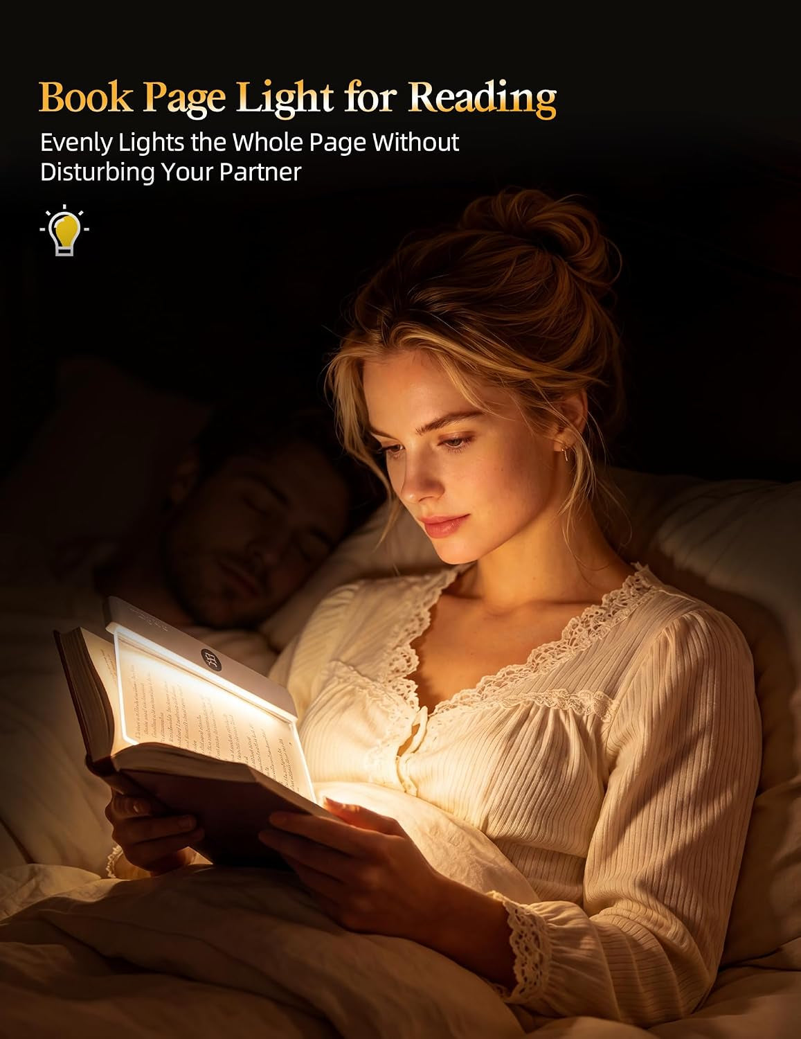 Book Page Light for Reading at Night, Flat Book Light for Bed, White