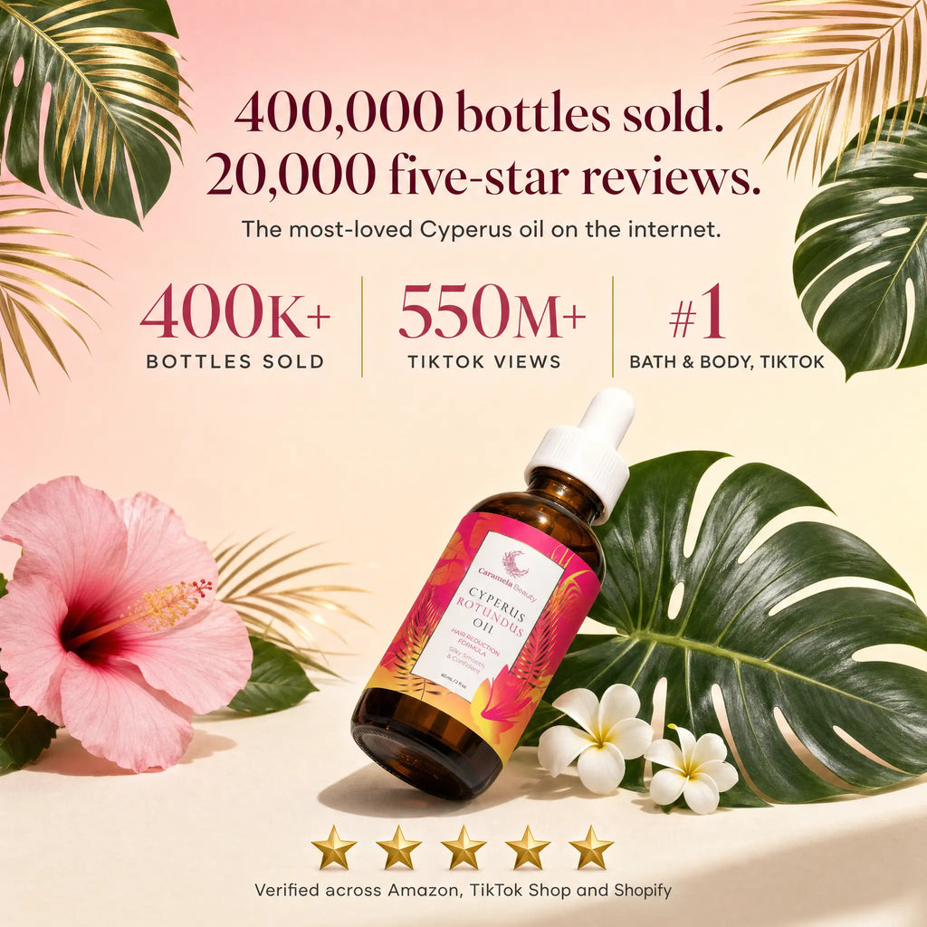 Caramela Beauty Cyperus Rotundus Oil - Moisturizing Hair Inhibitor Oil, Daily Body Care Cosmetic Beauty Product for Sensitive, Breakout-Prone Skin, Ingrown Hair & Razor Bump Care, 60Ml/2Oz Naturally Derived Gentle Formula